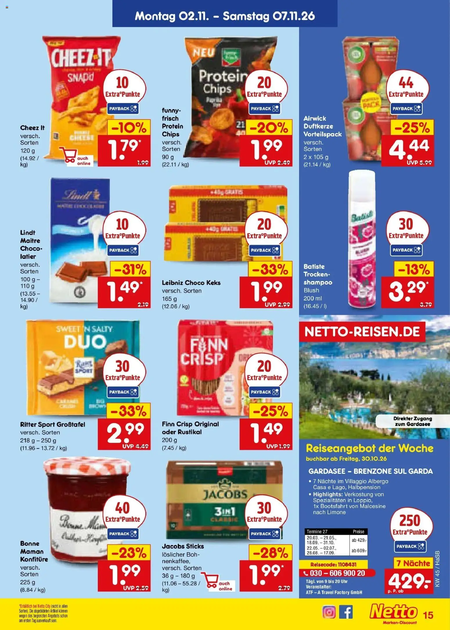 Vorschau von dem Prospekt des Geschäftes Netto Marken-Discount, gültig ab dem 02.11.2026 - Chips, Uhr, Lindt, Ritter sport, Shampoo, Spezialitäten