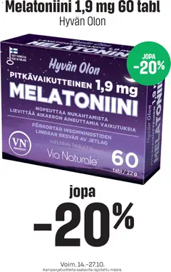 Kaupan S-market S-market Melatoniini esikatselu, voimassa 14/10/2026
