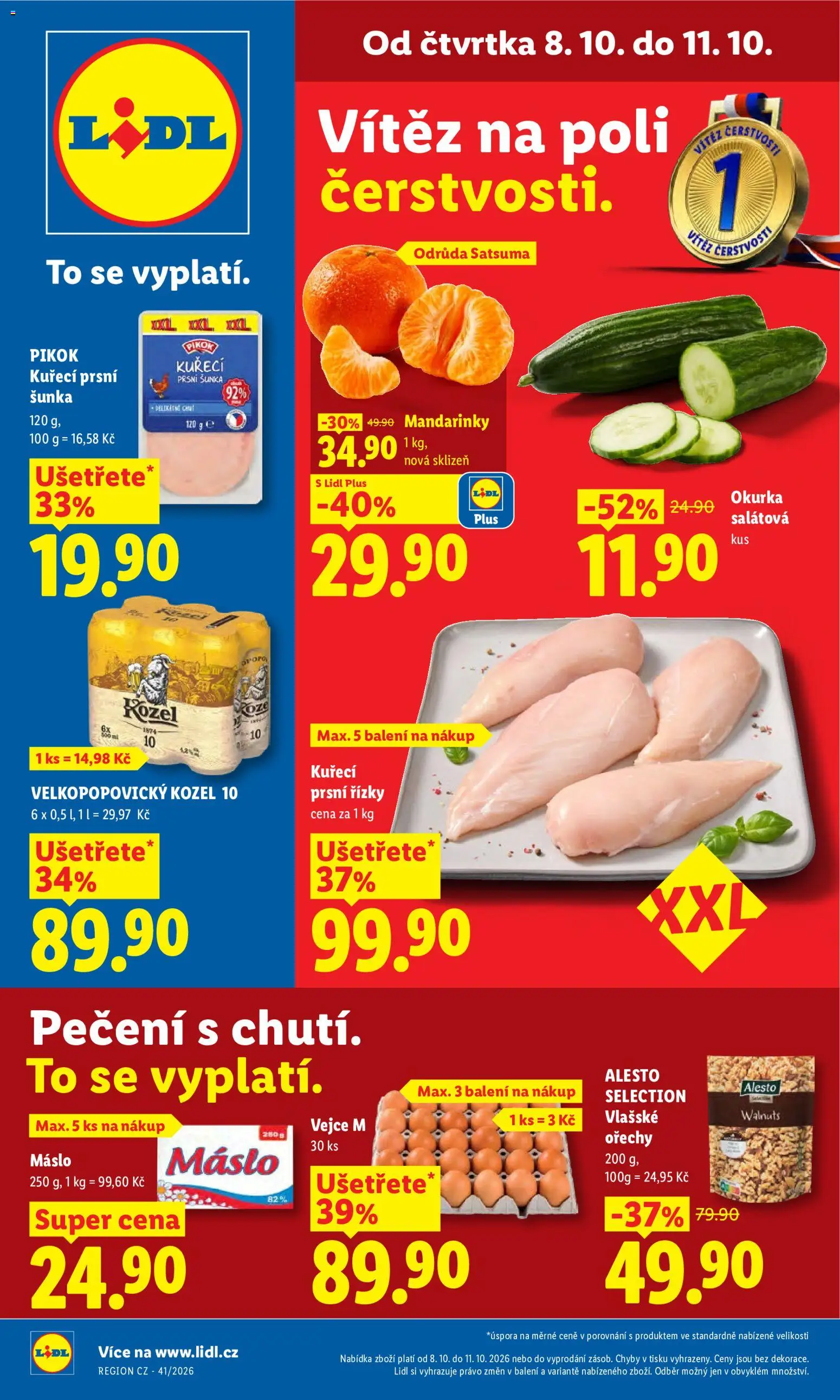 Náhled nabídky: Lidl Lidl leták platný od 08.10.2026 - Ořechy, Vlašské ořechy, Šunka, Kozel 10, Pikok, Vejce M, Velkopopovický Kozel 10, Máslo 250 g