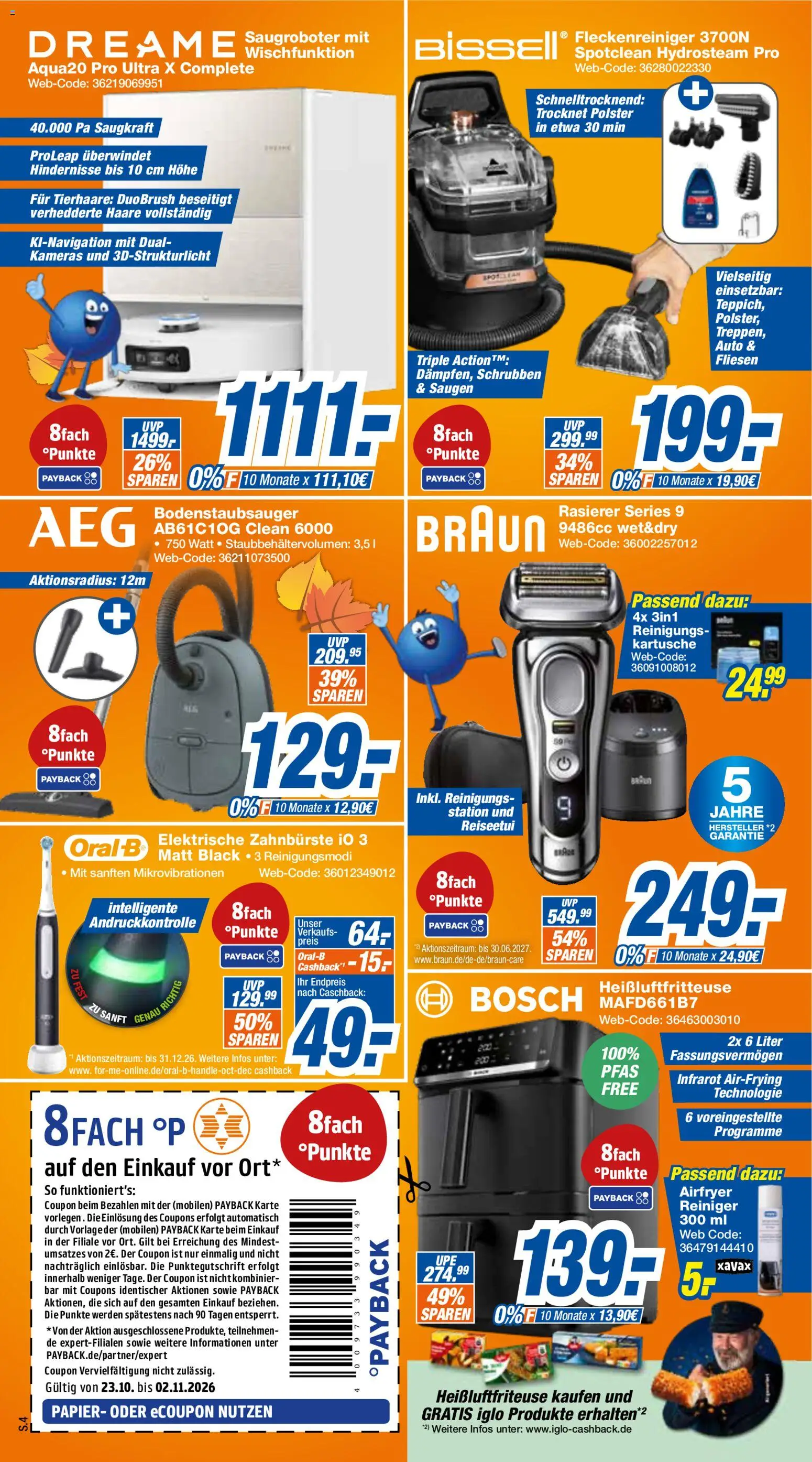 Vorschau von dem Prospekt des Geschäftes Expert, gültig ab dem 26.10.2026 - Heißluftfritteuse, Bosch, Teppich, Elektrische zahnbürste, Rasierer, Zahnbürste, Iglo