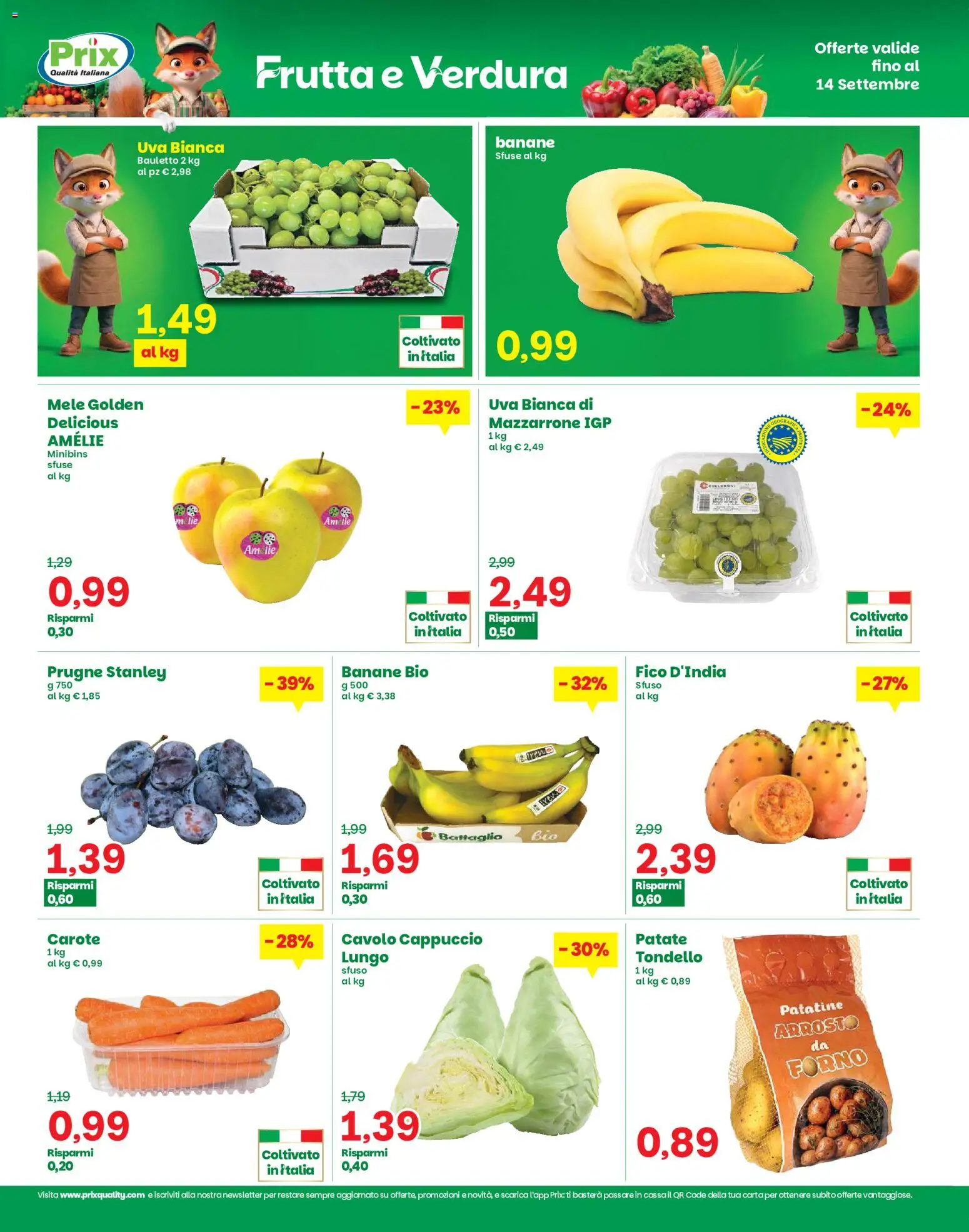 Anteprima dell'opuscolo Prix volantino Campolongo dal negozio Prix valido da 03/09/2026 - Frutta, Cavolo, Prugne, Arrosto, Mele, Carote, Banane, Cappuccio