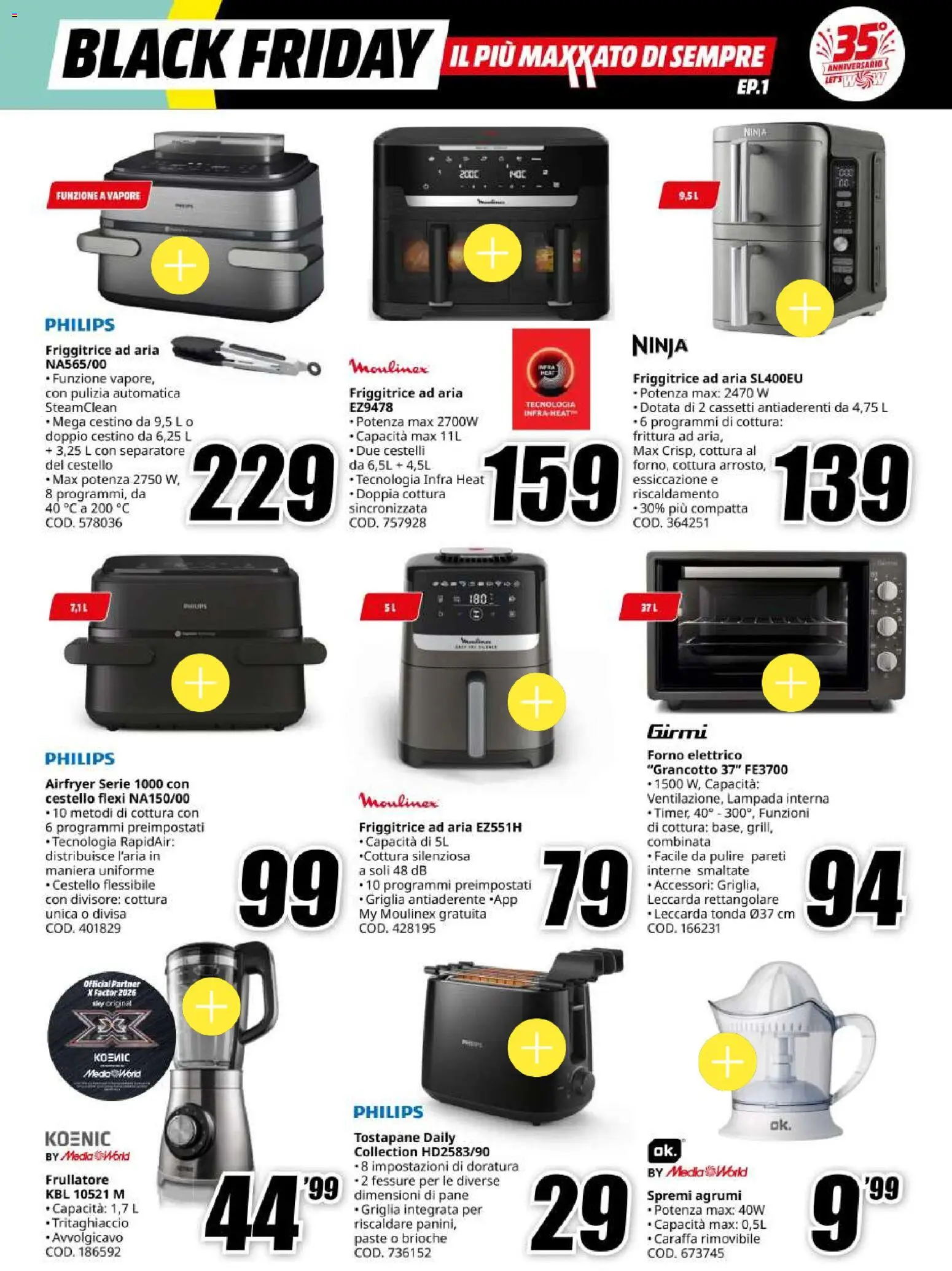 Anteprima dell'opuscolo Media World Black Friday dal negozio Media World valido da 30/10/2026 - Forno, Pane, Frullatore, Griglia, Friggitrice, Spremi agrumi, Agrumi, Caraffa