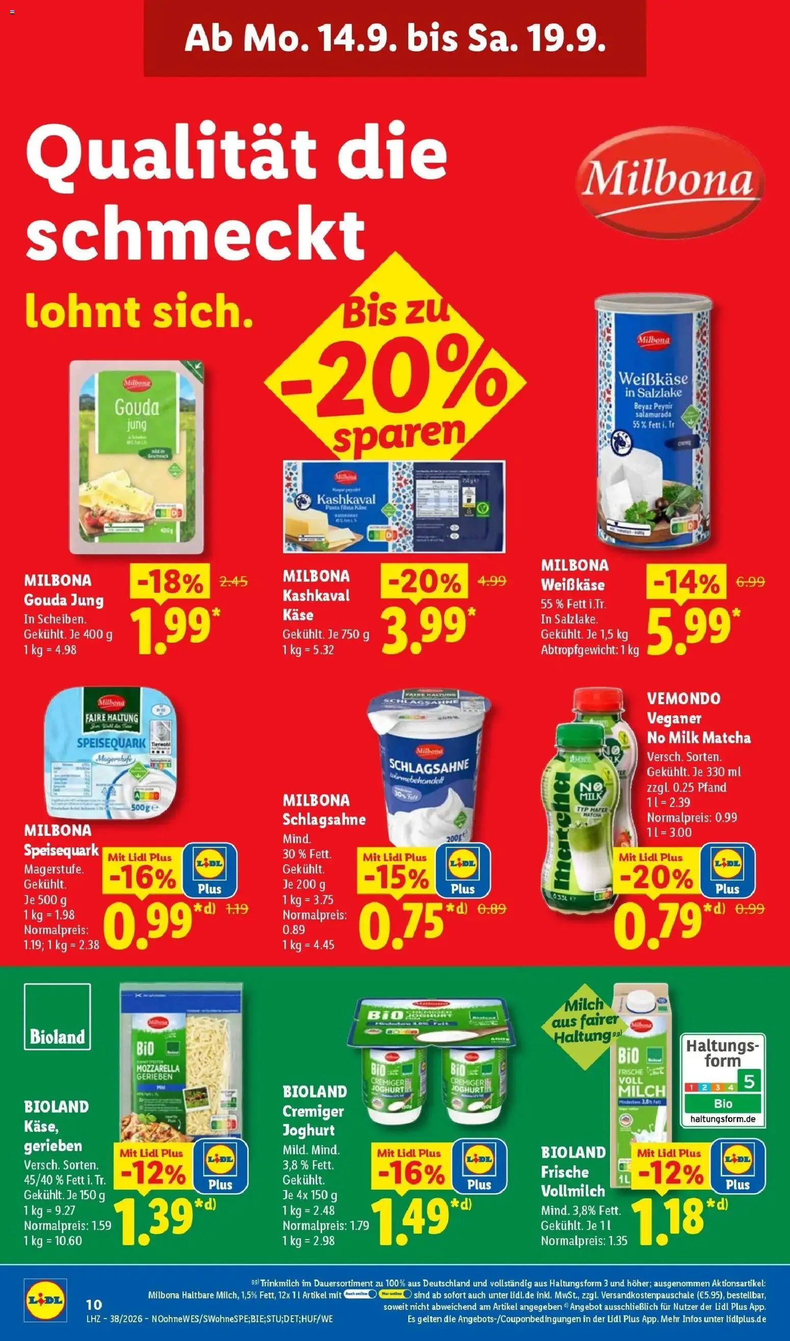 Vorschau von dem Prospekt des Geschäftes Lidl, gültig ab dem 14.09.2026 - Käse, Pasta, Joghurt, Quark, Mozzarella, Milch, Gouda, Speisequark