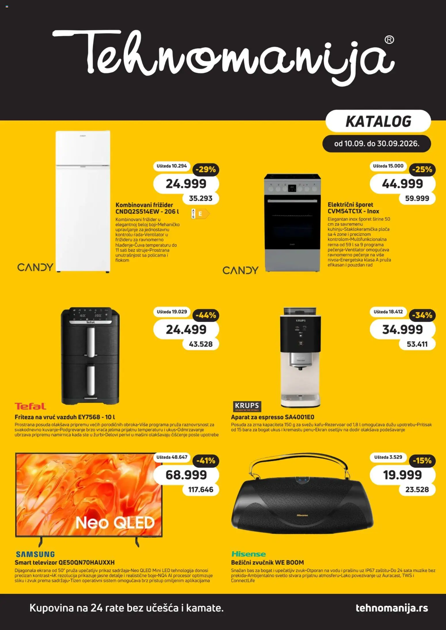 Pregled Tehnomanija kataloga - važi od 10.09.2026 - Frižider, Candy, Šporet, Led, Zvučnik, Kombinovani frižider, Električni šporet, Rerna