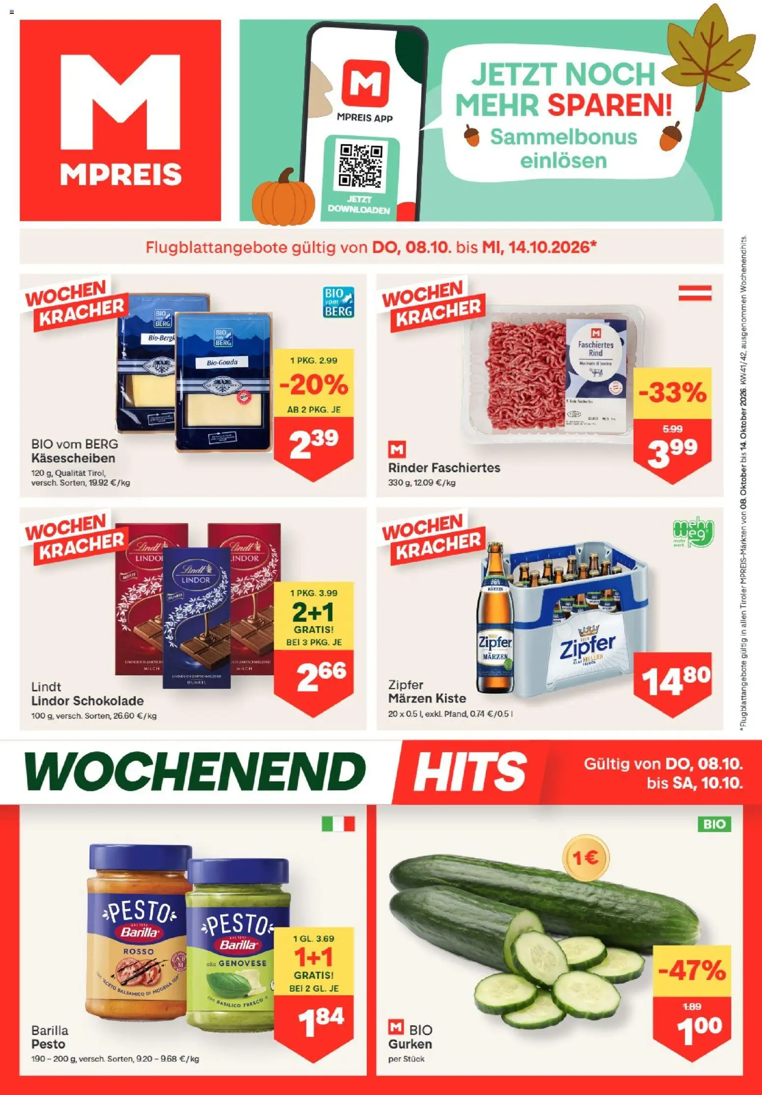 Vorschau der Angebote: MPREIS MPREIS Absam gültig ab 08.10.2026 - Schokolade, Milch, Gurken, Barilla