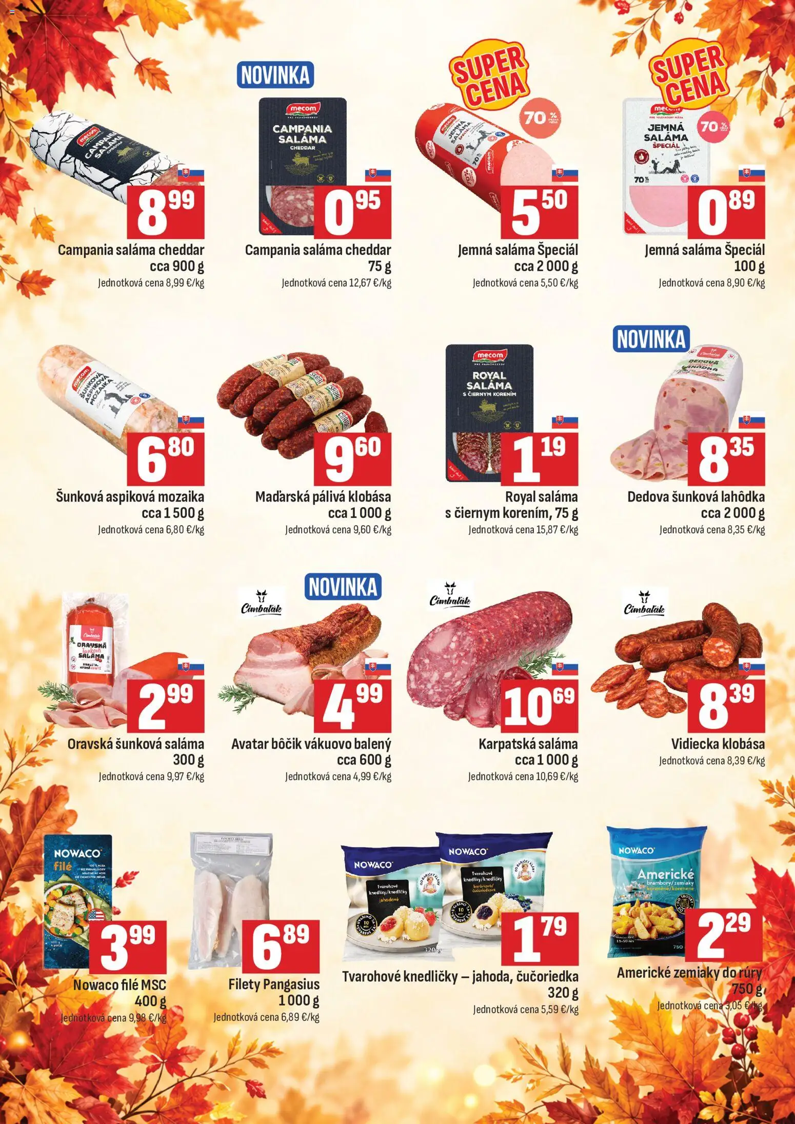 Náhľad COOP Jednota letáku platného od 19.10.2026 - Americké zemiaky, Zemiaky, Klobása, Cheddar, Bôčik, Saláma, Filé