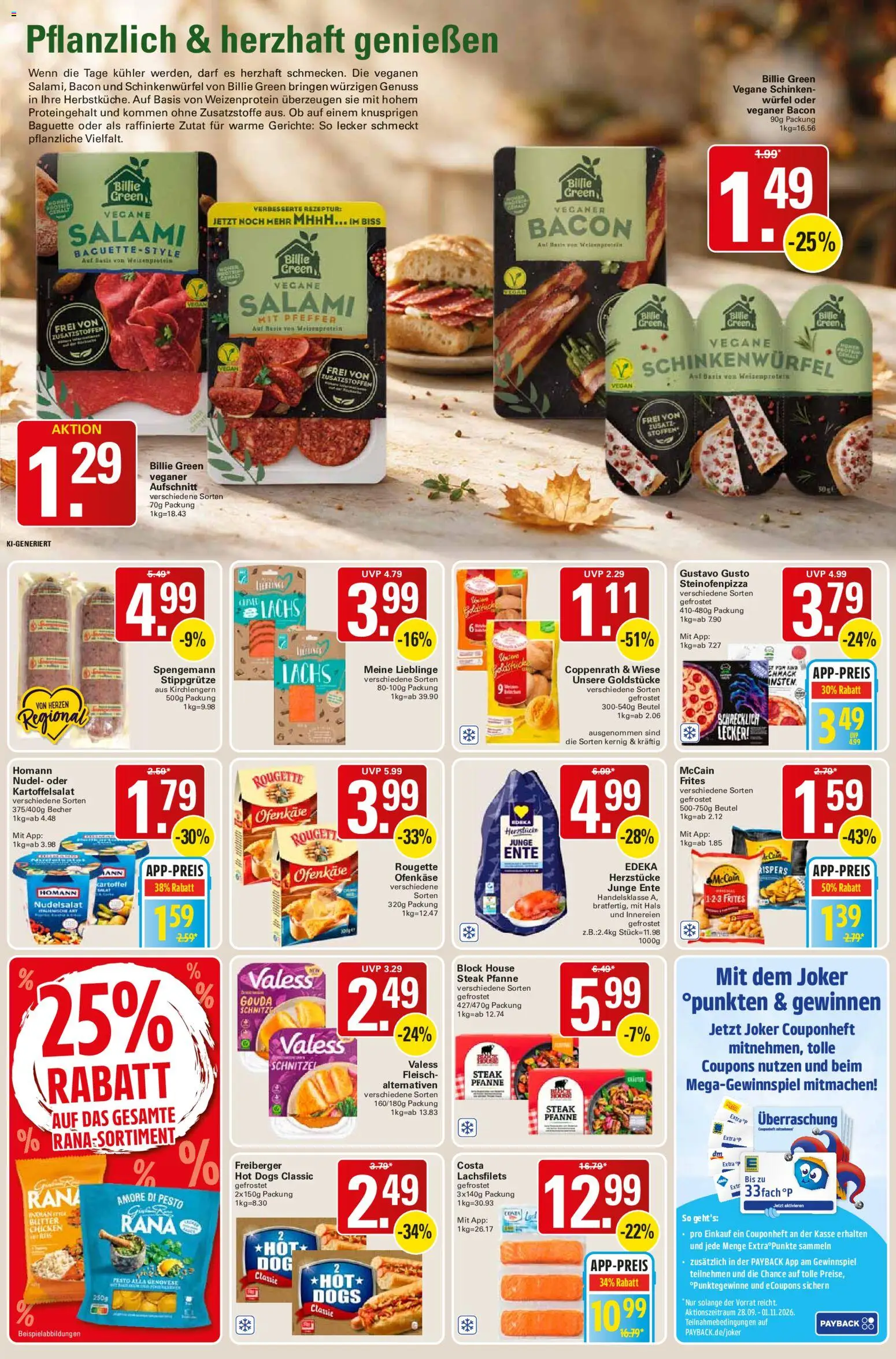 Vorschau von dem Prospekt des Geschäftes WEZ, gültig ab dem 26.10.2026 - Butter, Gerichte, Salat, Baguette, Lachs, Fleisch, Gustavo gusto, Schinken