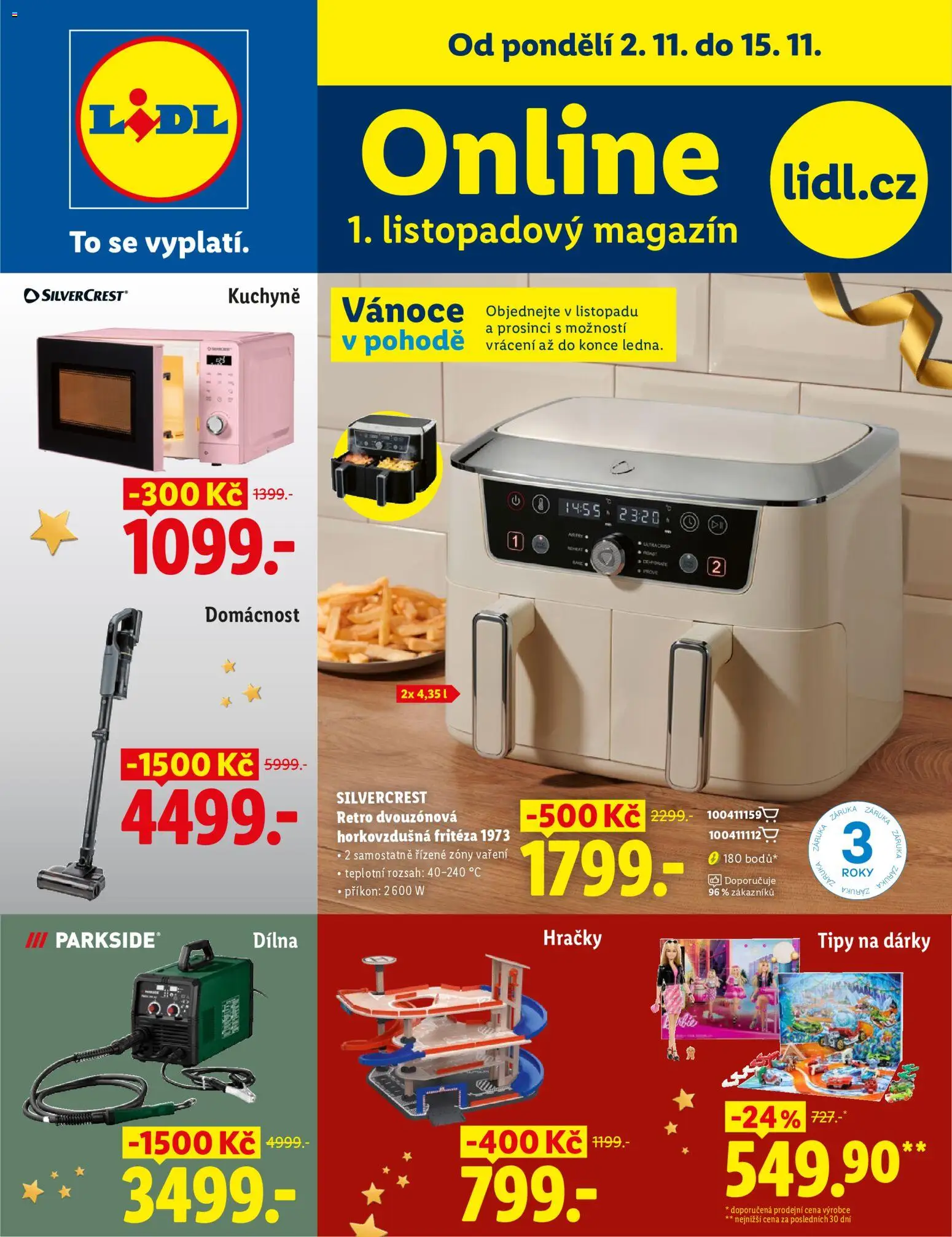 Náhled nabídky: Lidl Lidl magazín platný od 02.11.2026 - Kuchyně, Parkside, Tyčový vysavač, Horkovzdušná fritéza, Panenka, Trouba, Autodráha, Svářečka