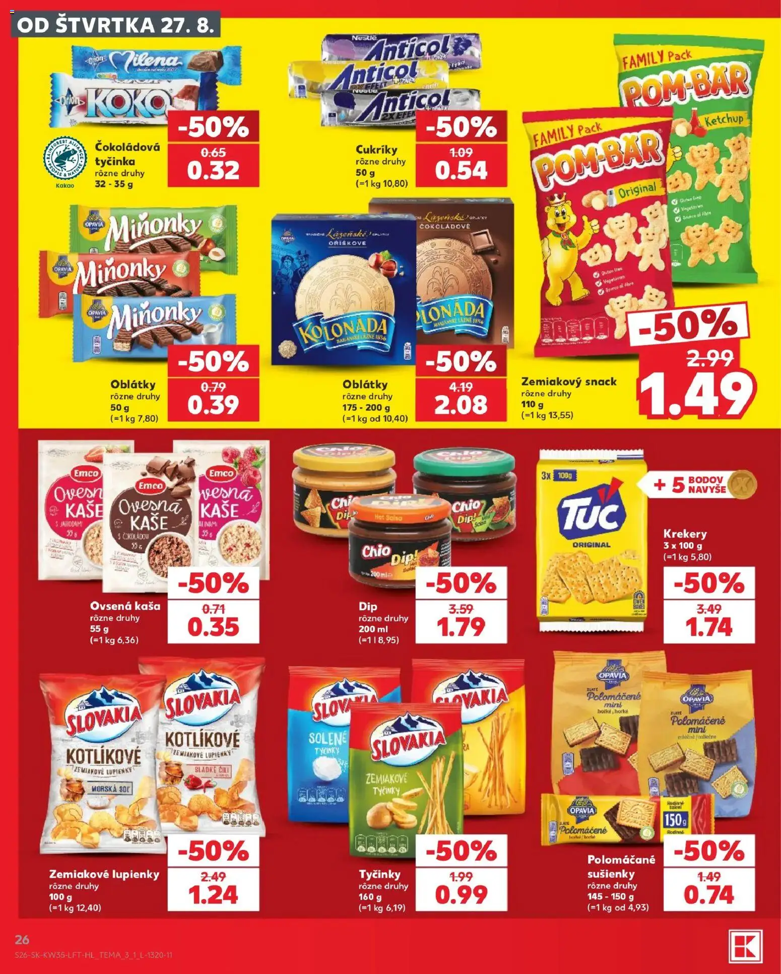 Náhľad Kaufland letáku platného od 27.08.2026 - Kakao, Cukríky, Ovsená kaša, Kaša, Sušienky, Oblátky