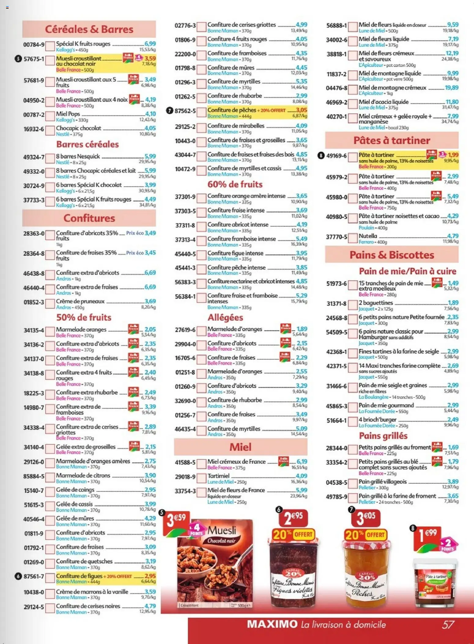 Prévisualisation de Maximo catalogue epicerie du magasin Maximo formulaire valide 26/10/2026 - Cerises, Muesli, Abricot, Nectarine, Bonne Maman, Pâte à tartiner, Miel de fleurs, Miel d'acacia