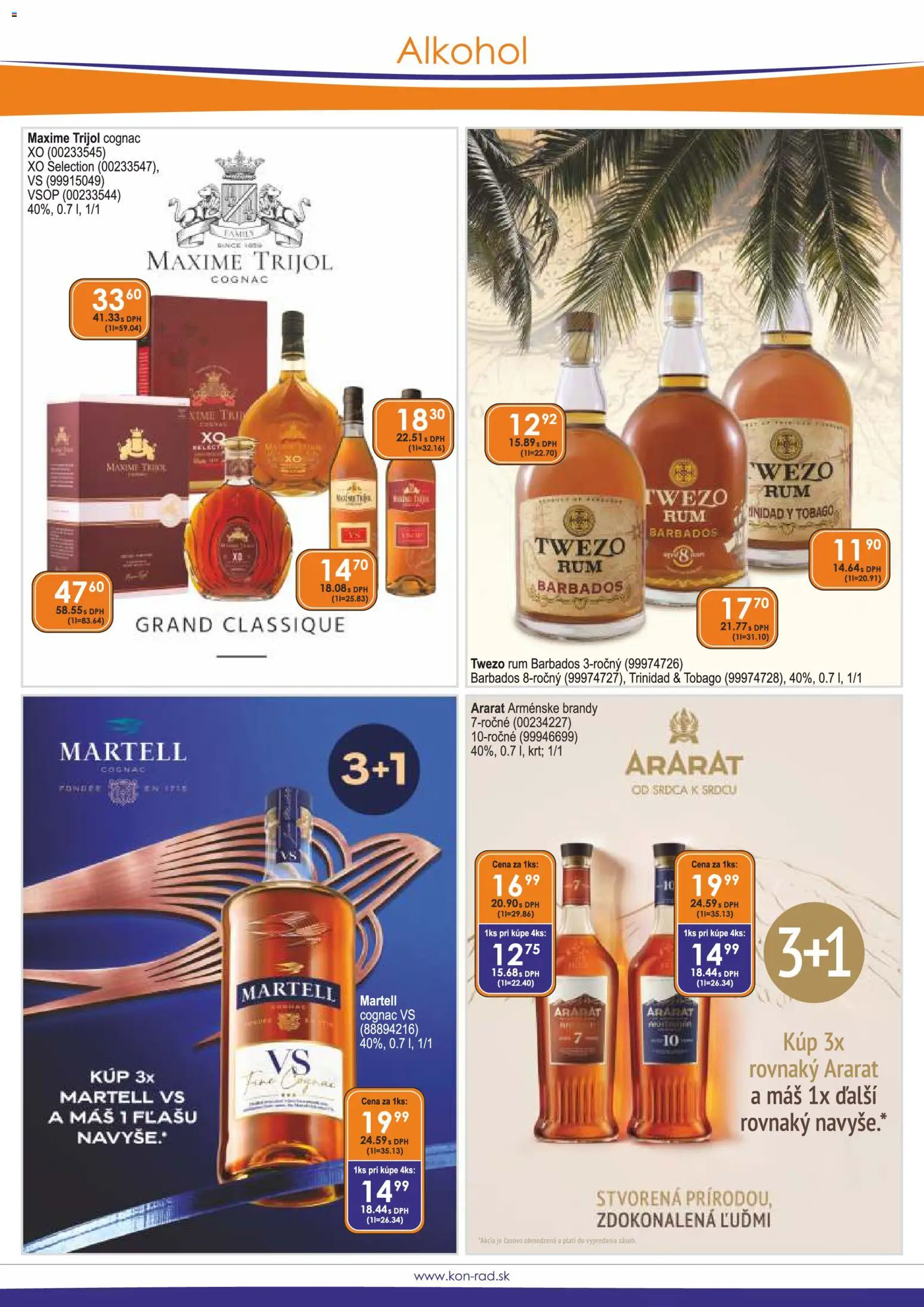 Náhľad KON - RAD letáku platného od 01.11.2026 - Alkohol, Rum, Ararat, Brandy