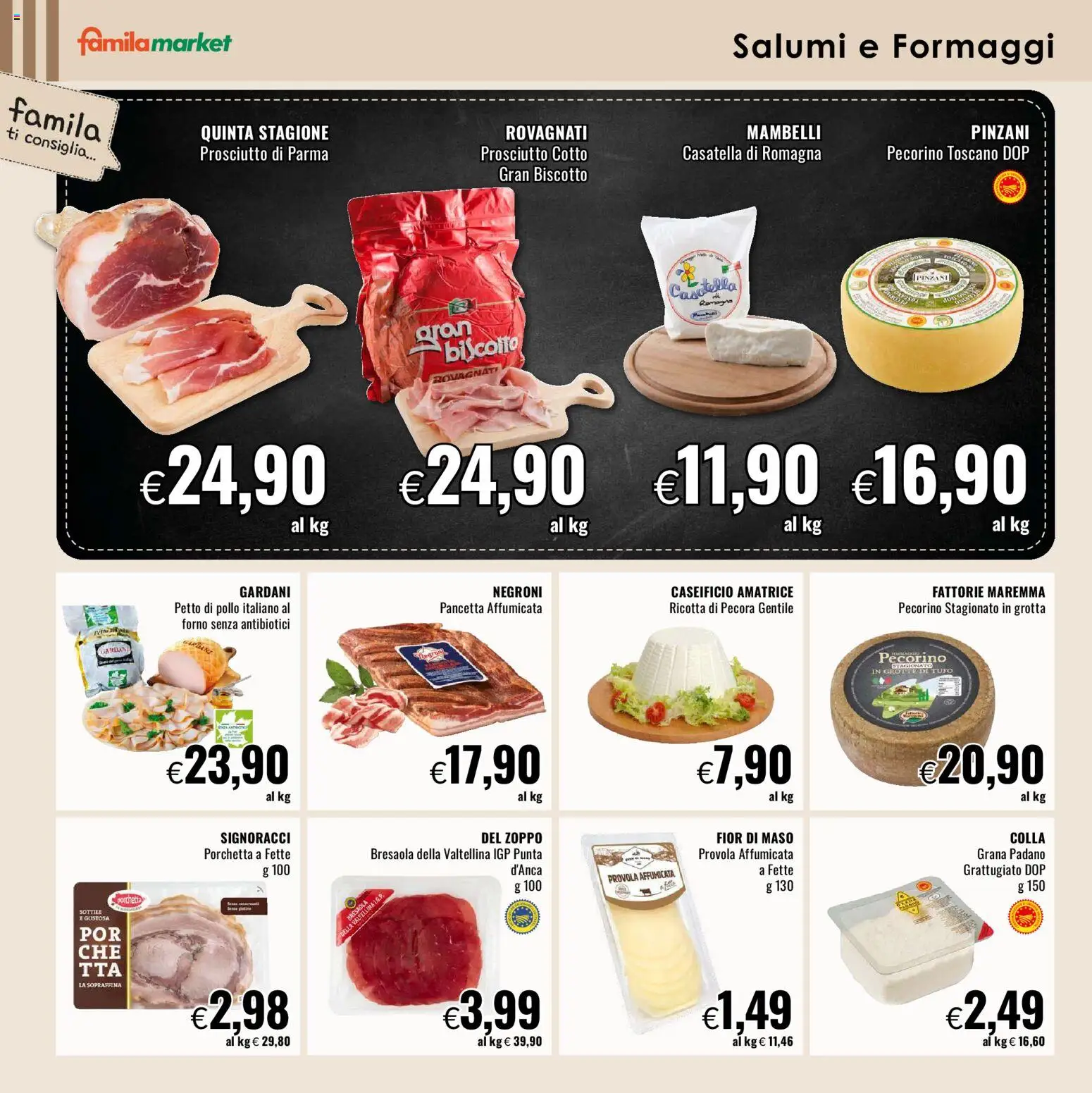 Anteprima dell'opuscolo Famila volantino Market dal negozio Famila valido da 29/10/2026 - Forno, Bresaola, Ricotta, Petto di Pollo, Prosciutto Cotto, Provola, Grana Padano, Ricotta di pecora