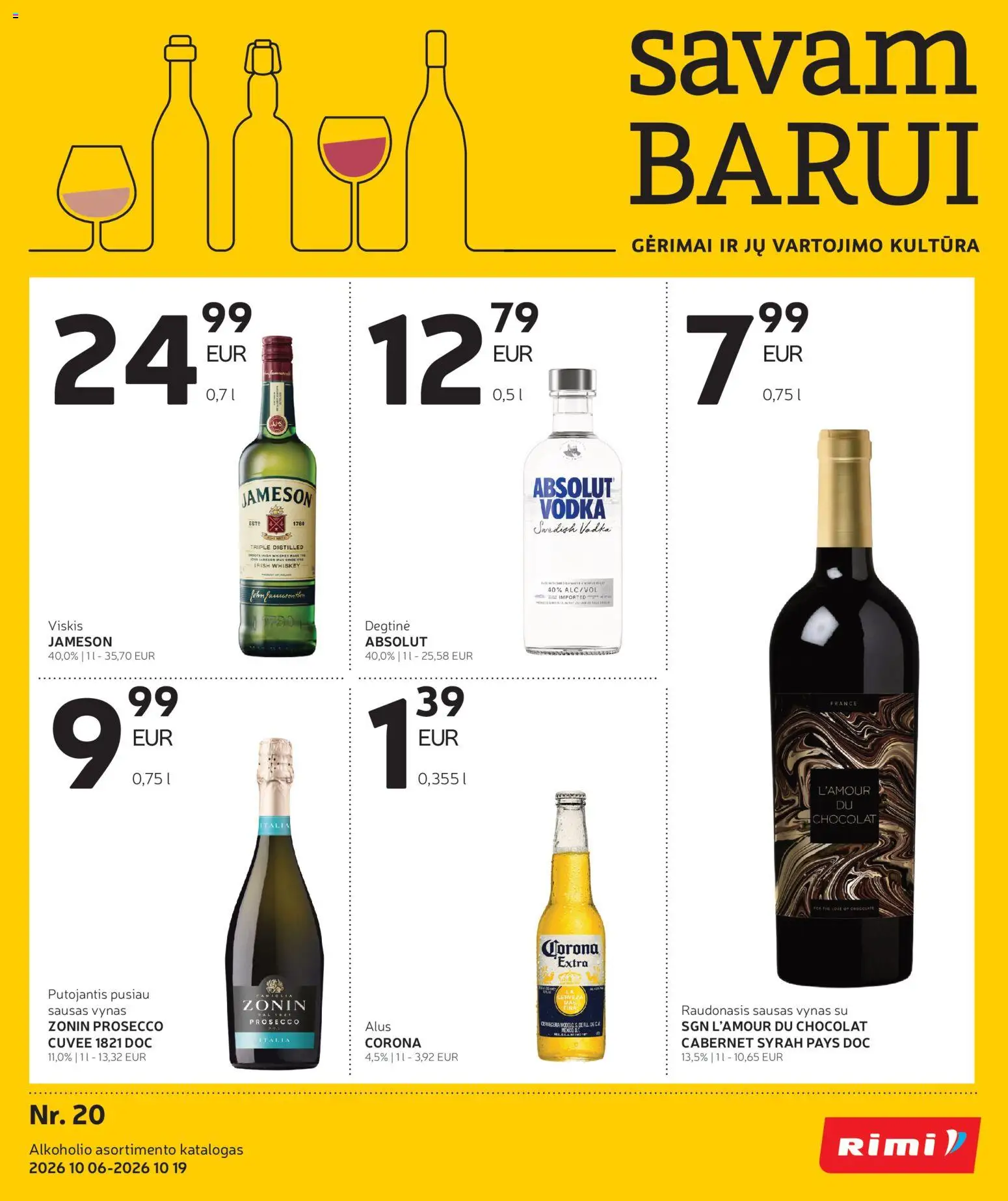 Rimi parduotuvės leidinio Rimi leidinys - Alkoholinių gėrimų galiojančio nuo 2026.10.06 peržiūra - Alus, Viskis, Vynas, Degtinė