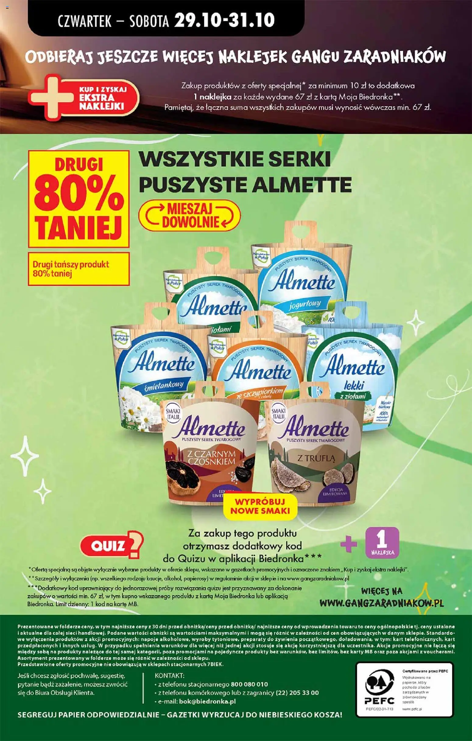 Pogląd gazetki "Biedronka gazetka - Gang zaradniaków" ze sklepu Biedronka ważnej od 29.10.2026 - Naklejki, Karta, Almette, Twaróg, Cream cheese, Napoje, Serek
