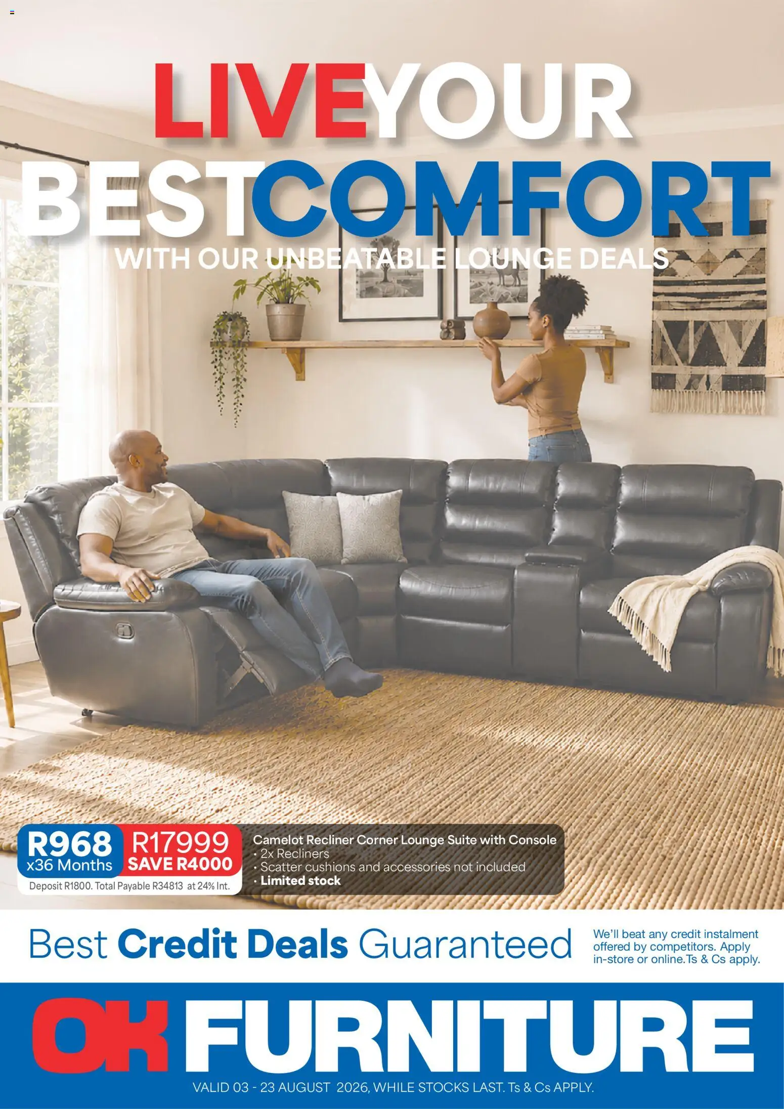 Preview of OK Furniture flyer valid from 23/07/2026 - Lounge suite, Stock