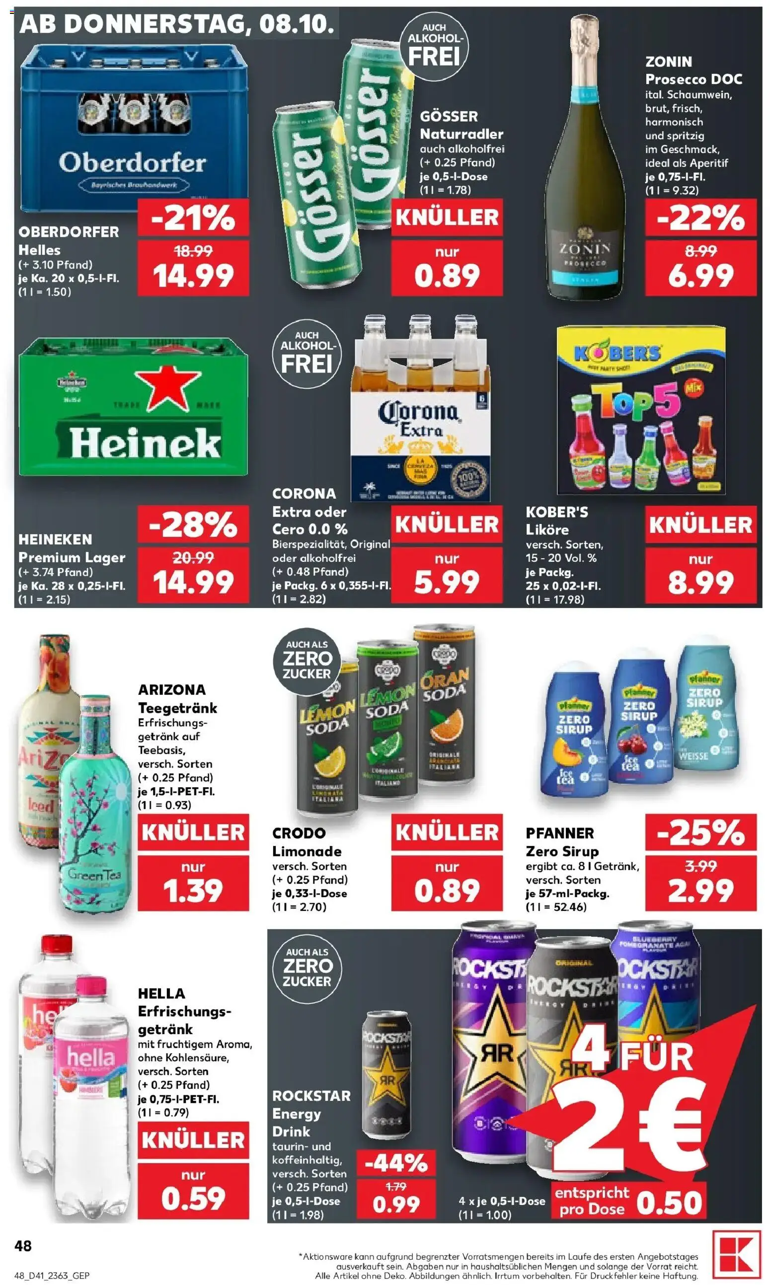 Vorschau von dem Prospekt des Geschäftes Kaufland, gültig ab dem 08.10.2026 - Alkohol, Prosecco, Heineken, Zucker, Energy, Hella, Limonade, Sirup