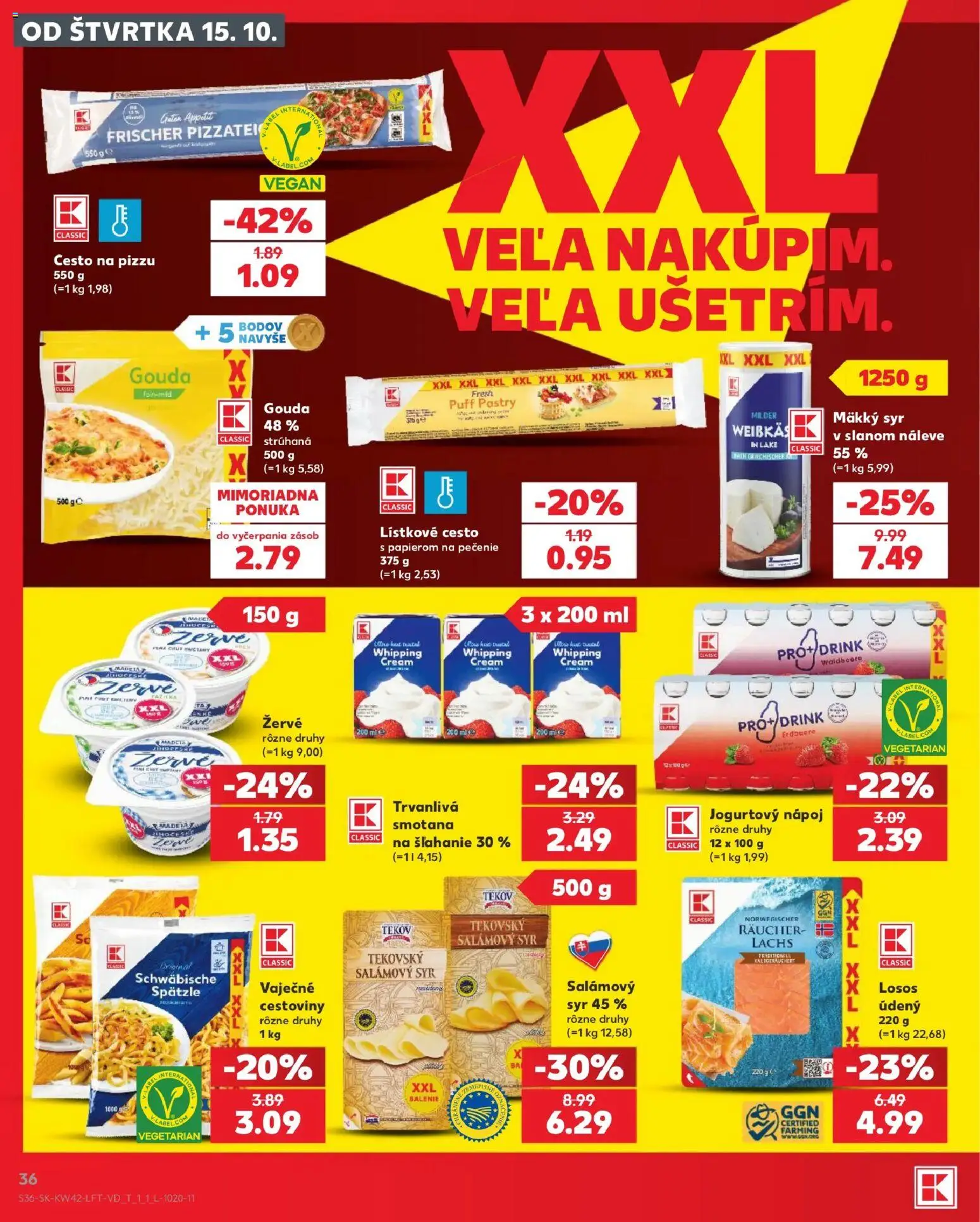 Náhľad Kaufland letáku platného od 15.10.2026 - Syr, Losos, Lístkové cesto, Žervé, Smotana, Gouda, Mäkký syr, Trvanlivá smotana