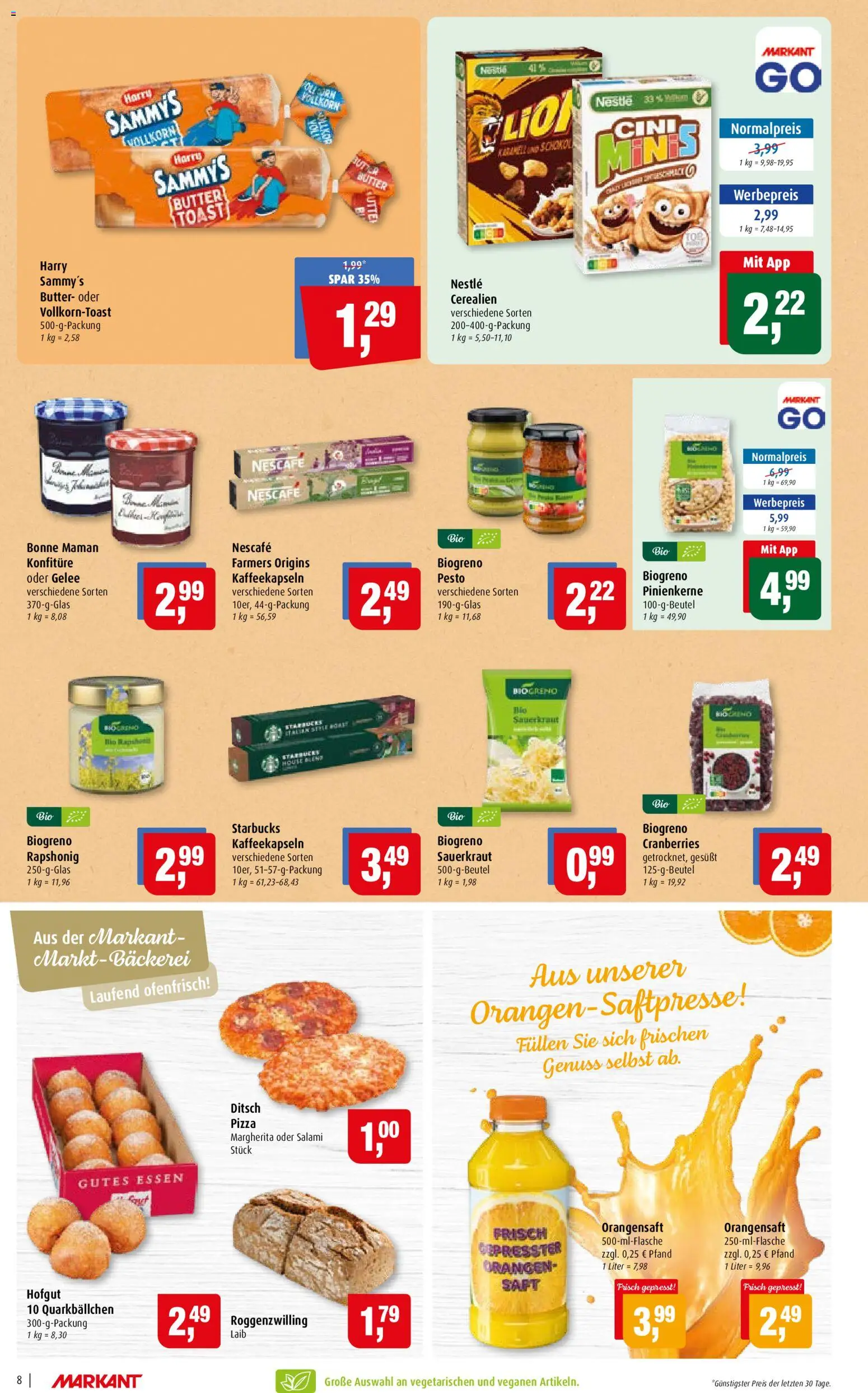Vorschau von dem Prospekt des Geschäftes Markant, gültig ab dem 07.09.2026 - Bäckerei, Starbucks, Salami, Toast, Orangensaft, Orangen, Bonne maman, Cutter