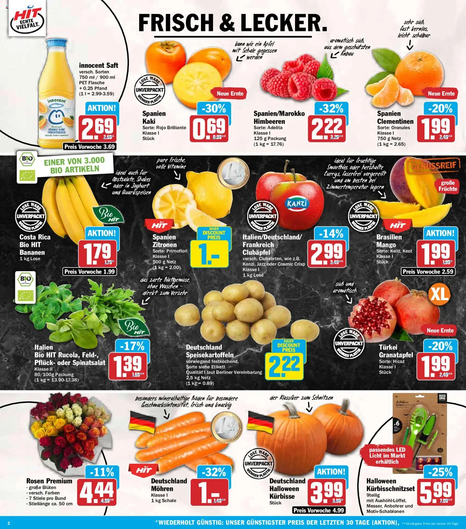 Vorschau von dem Prospekt des Geschäftes HIT, gültig ab dem 19.10.2026 - Granatapfel, Joghurt, Himbeeren, Bananen, Kaki, Berliner, Saft, Mohren
