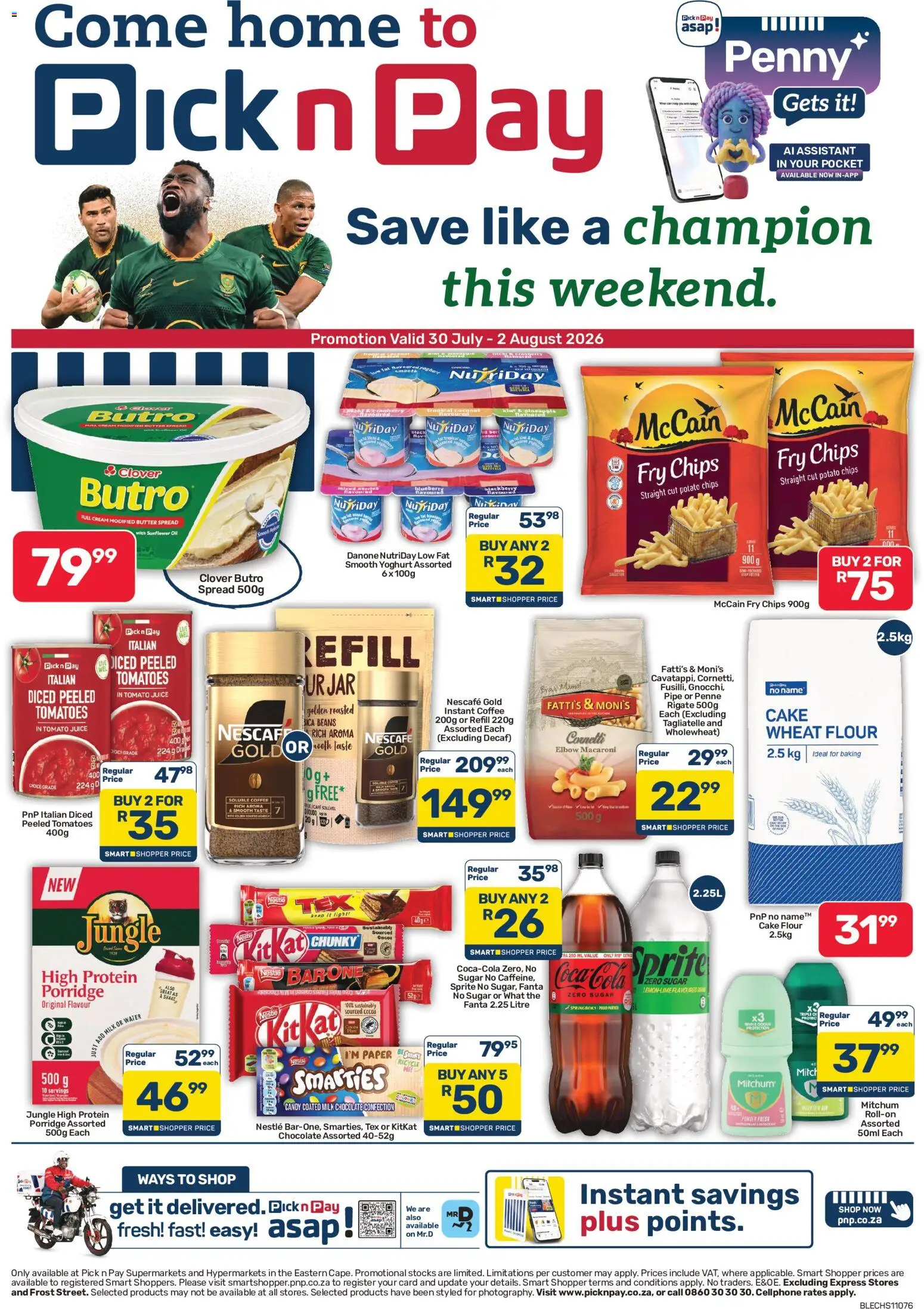 Preview of Pick n Pay flyer valid from 30/07/2026 - Coffee, Milk, Tomatoes, Beans, Paper, Porridge, Fanta, Spread