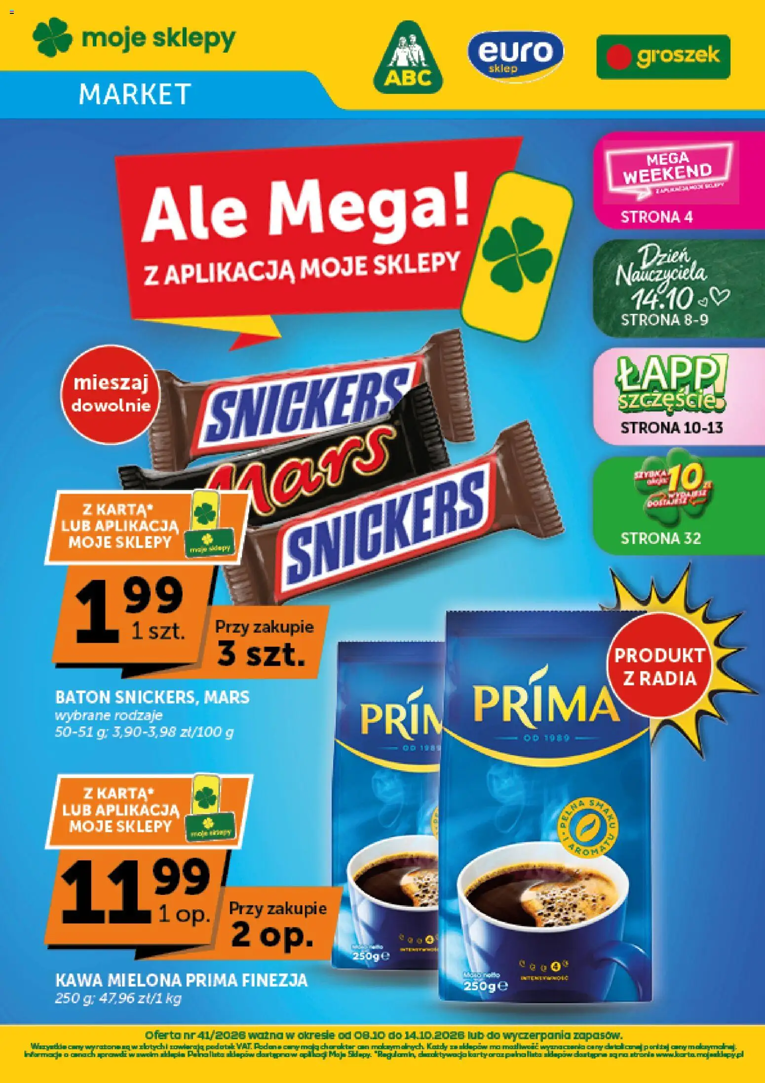 Pogląd gazetki "Groszek gazetka - Market" ze sklepu Groszek ważnej od 08.10.2026 - Kawa, Groszek, Snickers, Baton, Kawa mielona, Kawa mielona Prima