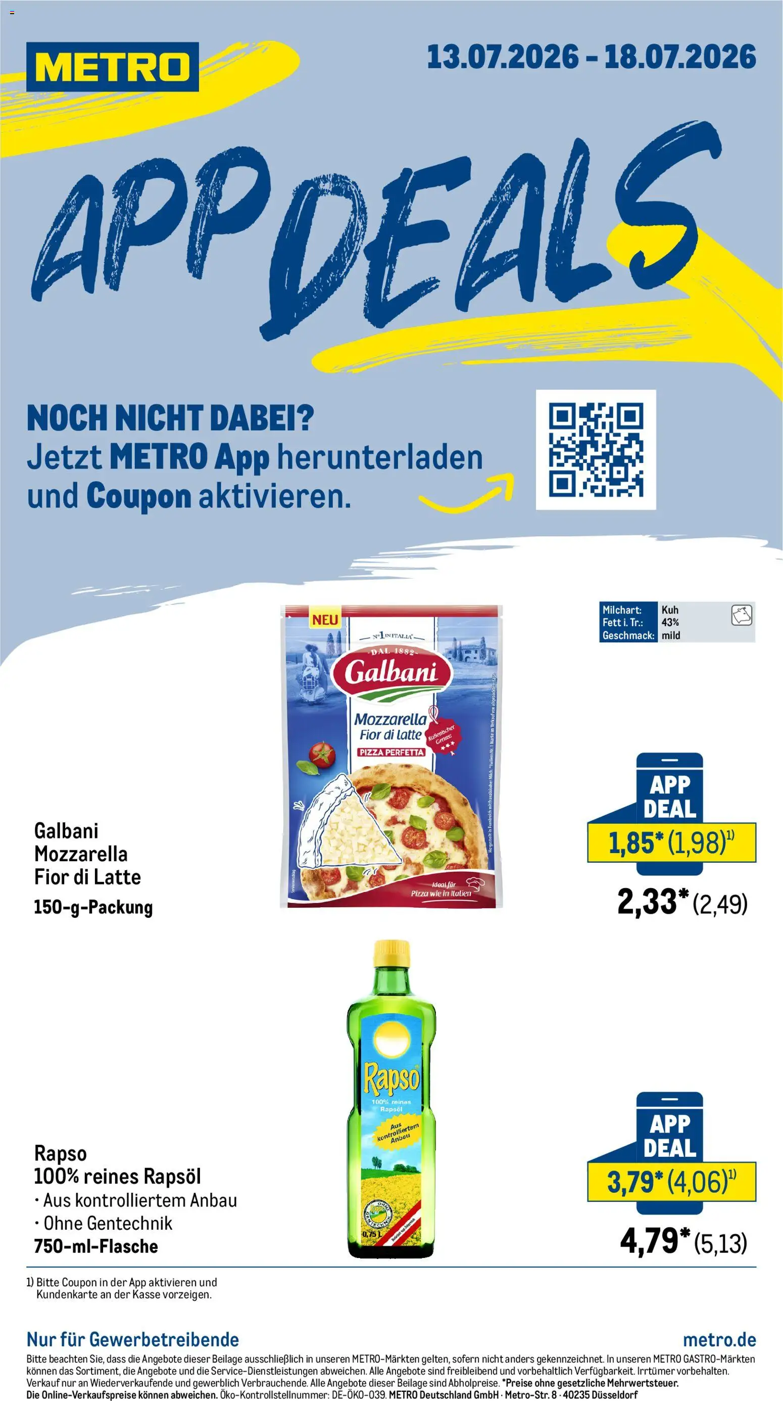 Vorschau von dem Prospekt des Geschäftes Metro, gültig ab dem 13.07.2026 - Pizza, Mozzarella, Rapsöl