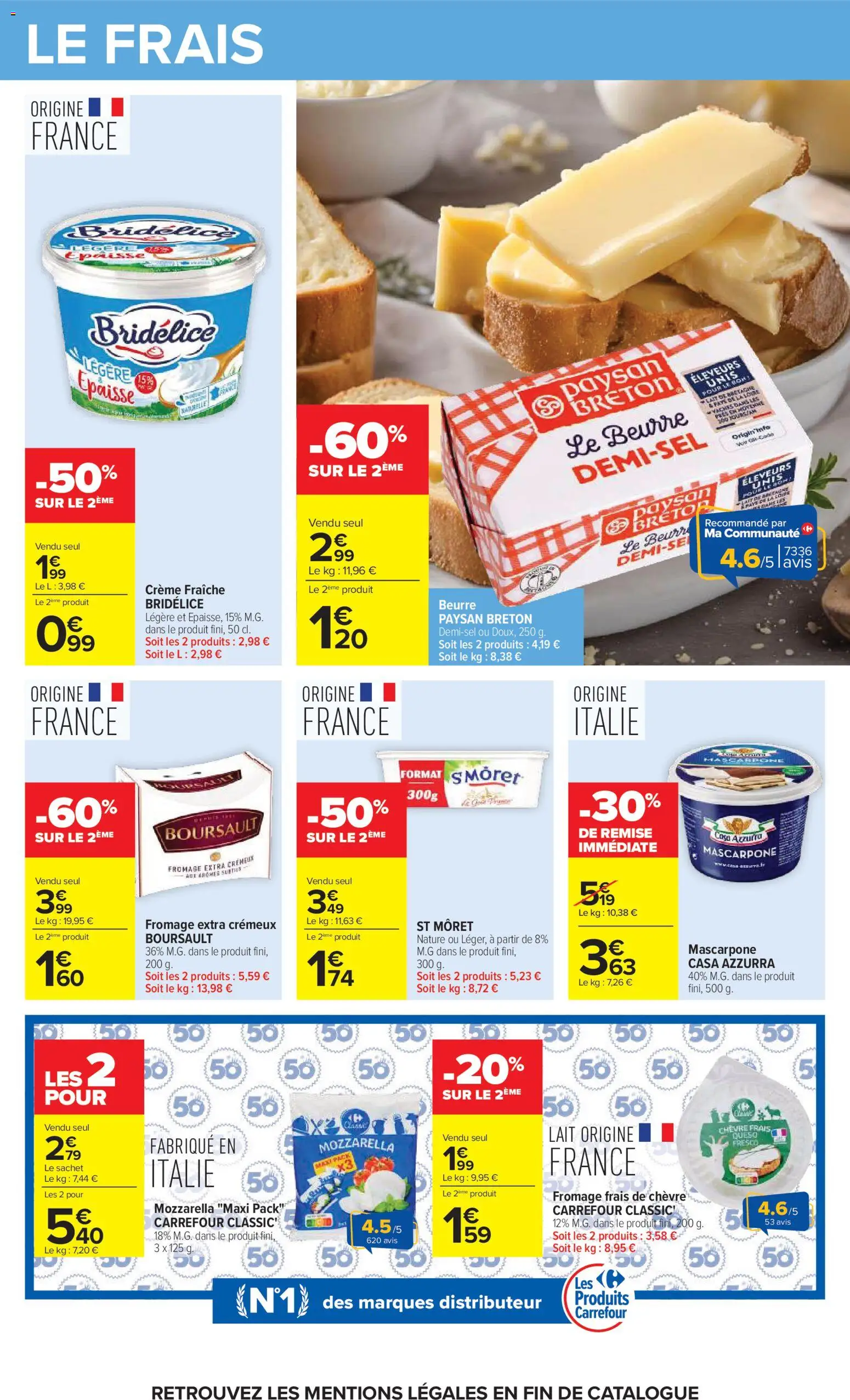 Prévisualisation de Carrefour catalogue du magasin Carrefour formulaire valide 20/10/2026 - Distributeur, Fromage, Mozzarella, Lait, Beurre, Crème fraiche, Crème, Fromage frais