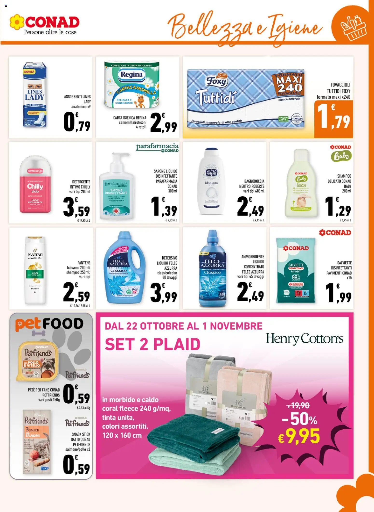 Anteprima dell'opuscolo Conad volantino Margherita Sicilia dal negozio Conad valido da 21/10/2026 - Bagno, Salmone, Carta igienica, Plaid, Assorbenti, Balsamo, Detergente intimo, Paté