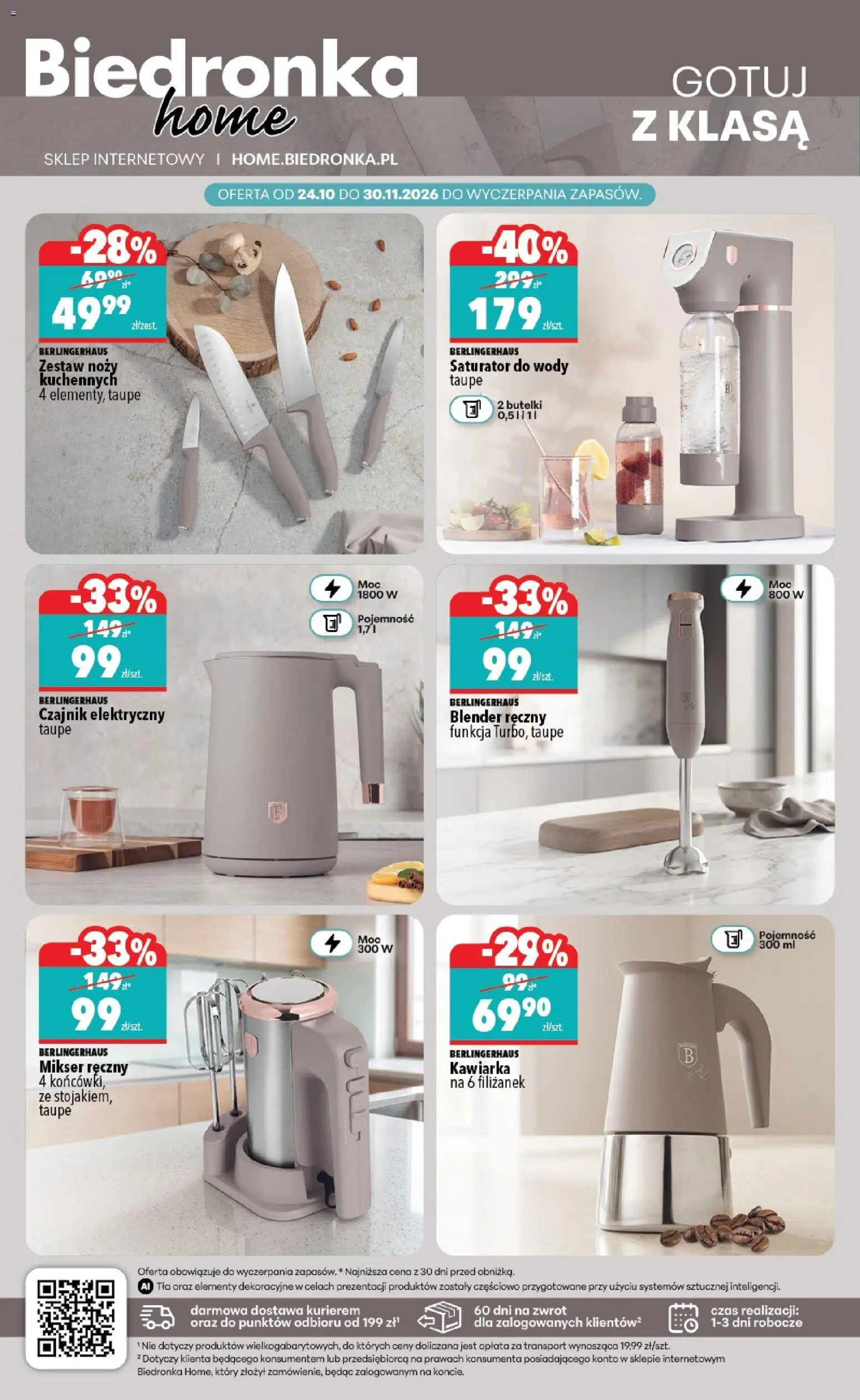 Pogląd gazetki "Biedronka gazetka - Home" ze sklepu Biedronka ważnej od 24.10.2026 - Czajnik elektryczny, Blender, Czajnik, Blender ręczny, Mikser, Kawiarka, Mikser ręczny