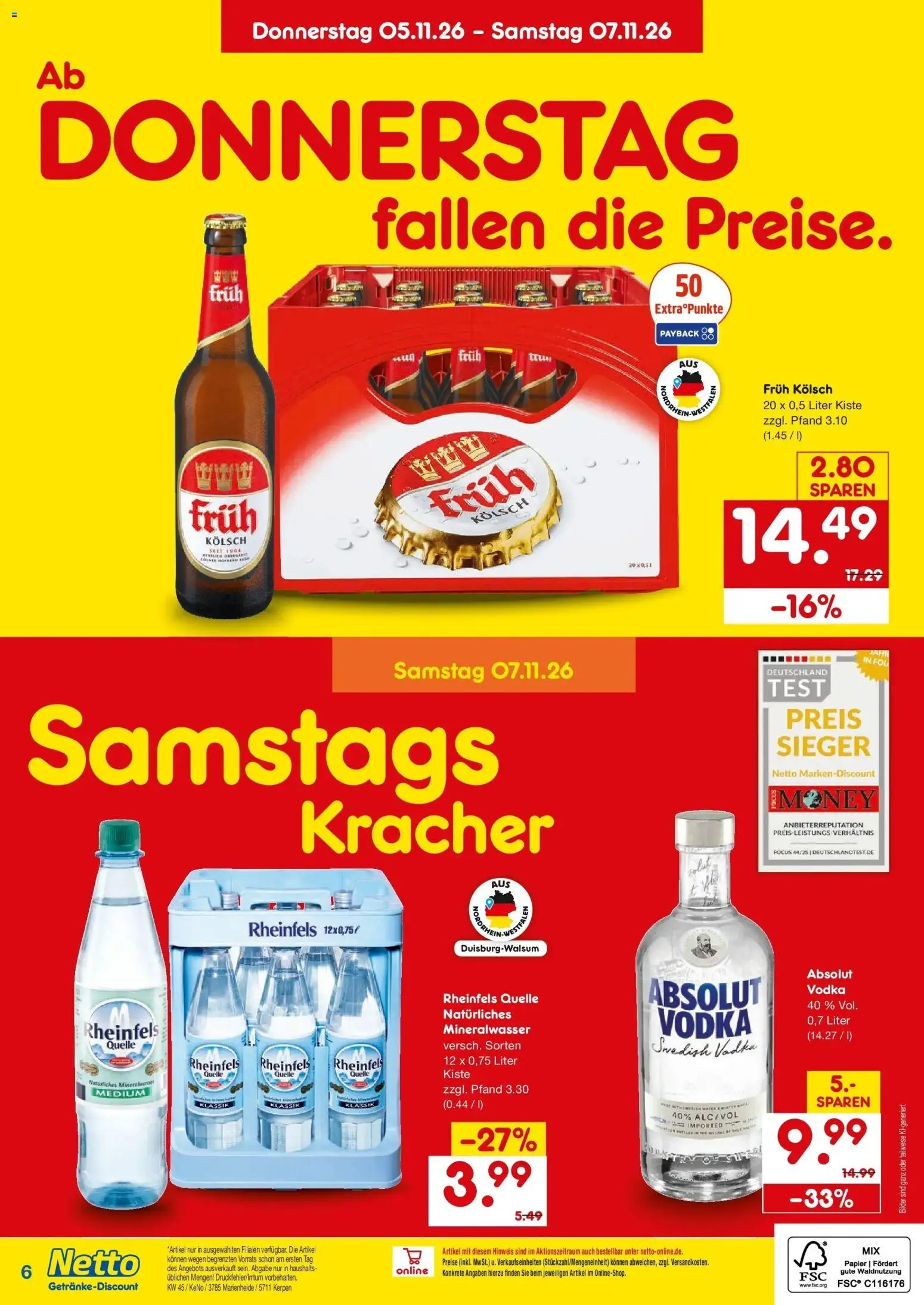Vorschau von dem Prospekt des Geschäftes Netto Marken-Discount, gültig ab dem 02.11.2026 - Bilder, Mineralwasser, Vodka, Rheinfels quelle