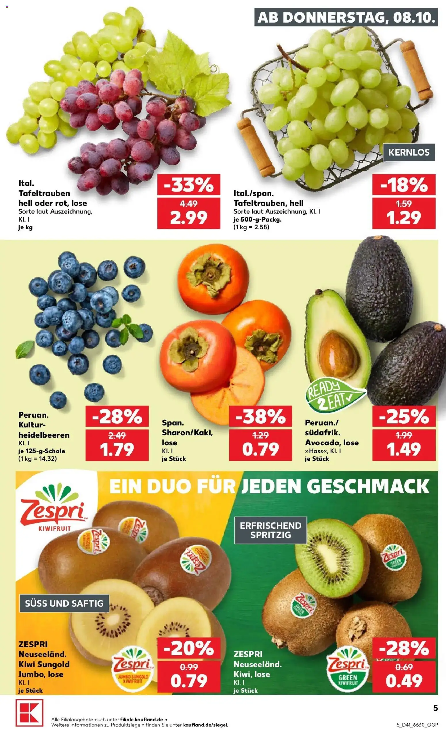 Vorschau von dem Prospekt des Geschäftes Kaufland, gültig ab dem 08.10.2026 - Kiwi, Heidelbeeren