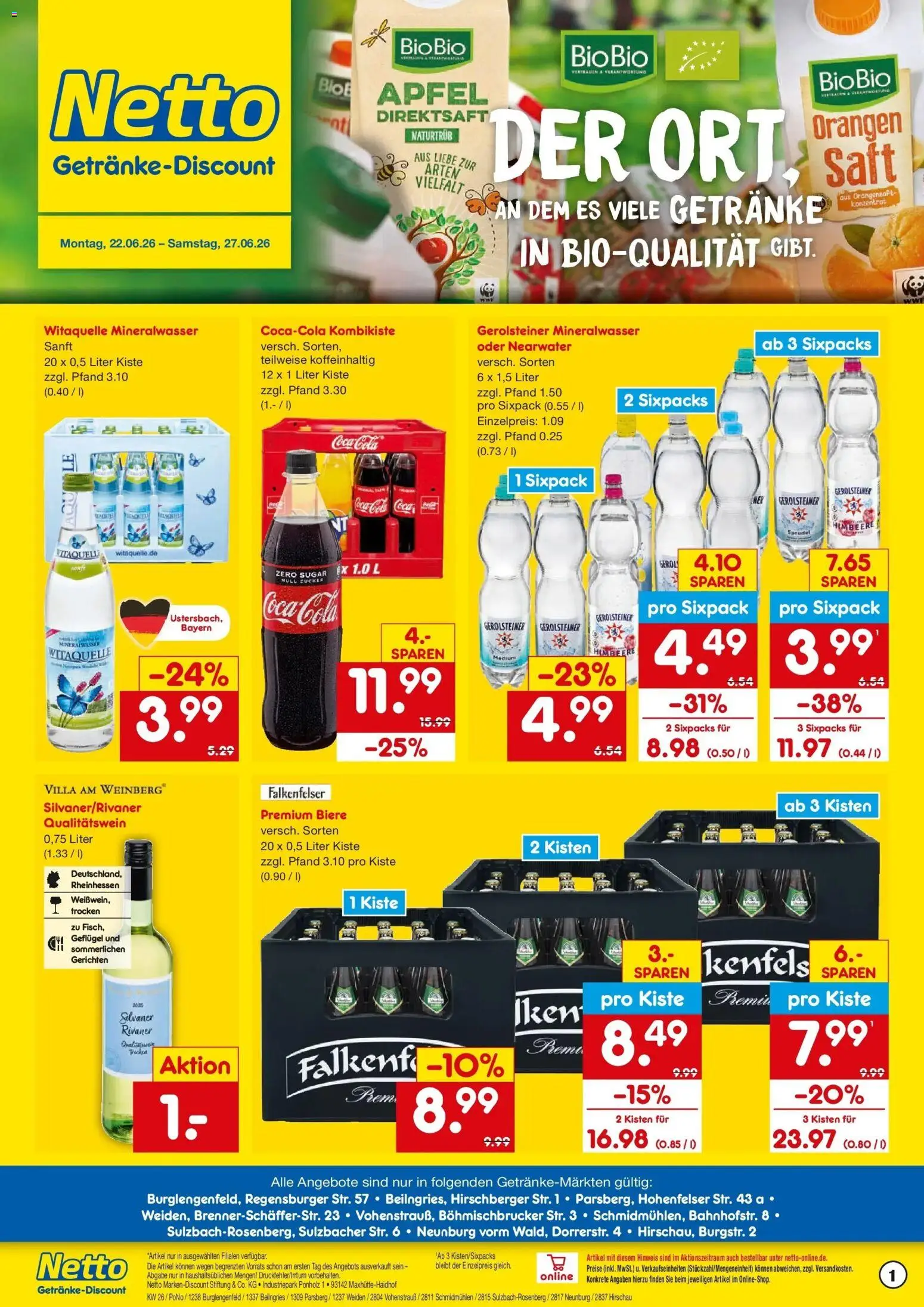 Vorschau von dem Prospekt des Geschäftes Netto Marken-Discount, gültig ab dem 22.06.2026 - Coca cola, Äpfel, Cola, Mineralwasser, Himbeere, Gerolsteiner, Orangensaft, Saft