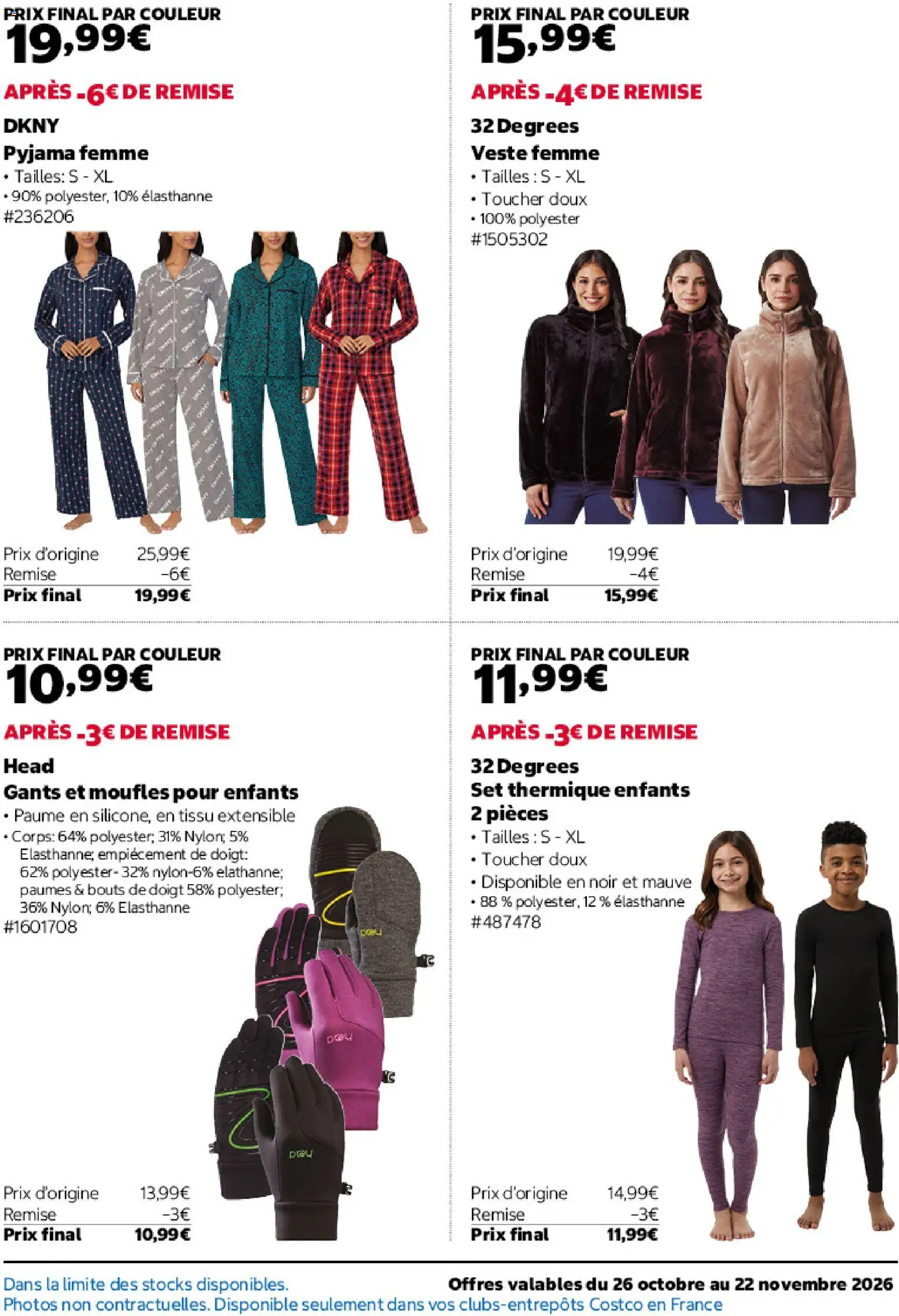 Prévisualisation de Costco catalogue du magasin Costco formulaire valide 26/10/2026 - Pyjama femme, Veste, Gants, Veste femme, Pyjama