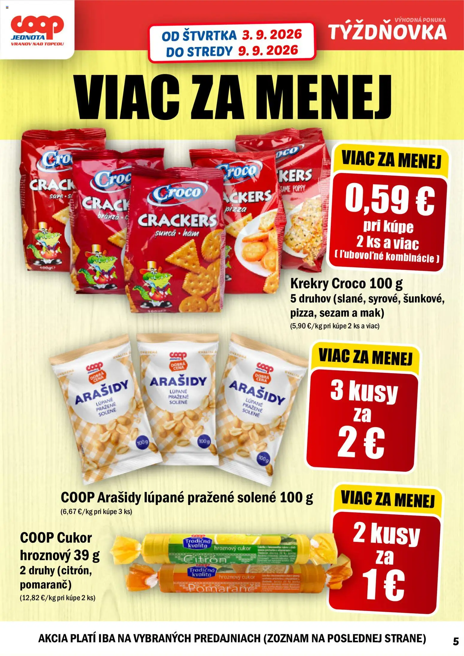 Náhľad COOP Jednota letáku platného od 03.09.2026 - Pizza, Sezam, Mak, Cukor, Krekry, Arašidy, Hroznový cukor