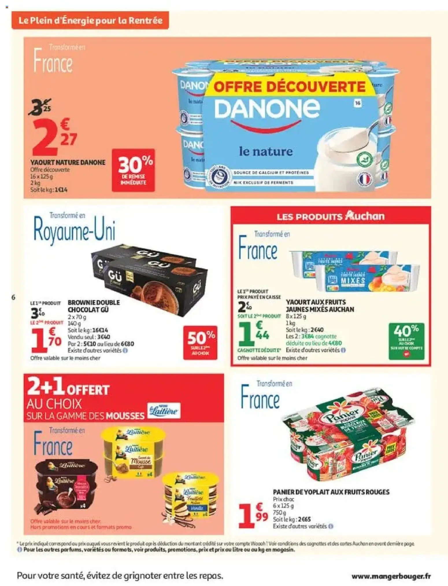 Prévisualisation de Auchan Ménage rentrée hypers du magasin Auchan formulaire valide 08/09/2026 - Chocolat, Fruits, Yaourt, Couette, Panier, Yaourt nature, Yaourt aux fruits, Panier de Yoplait