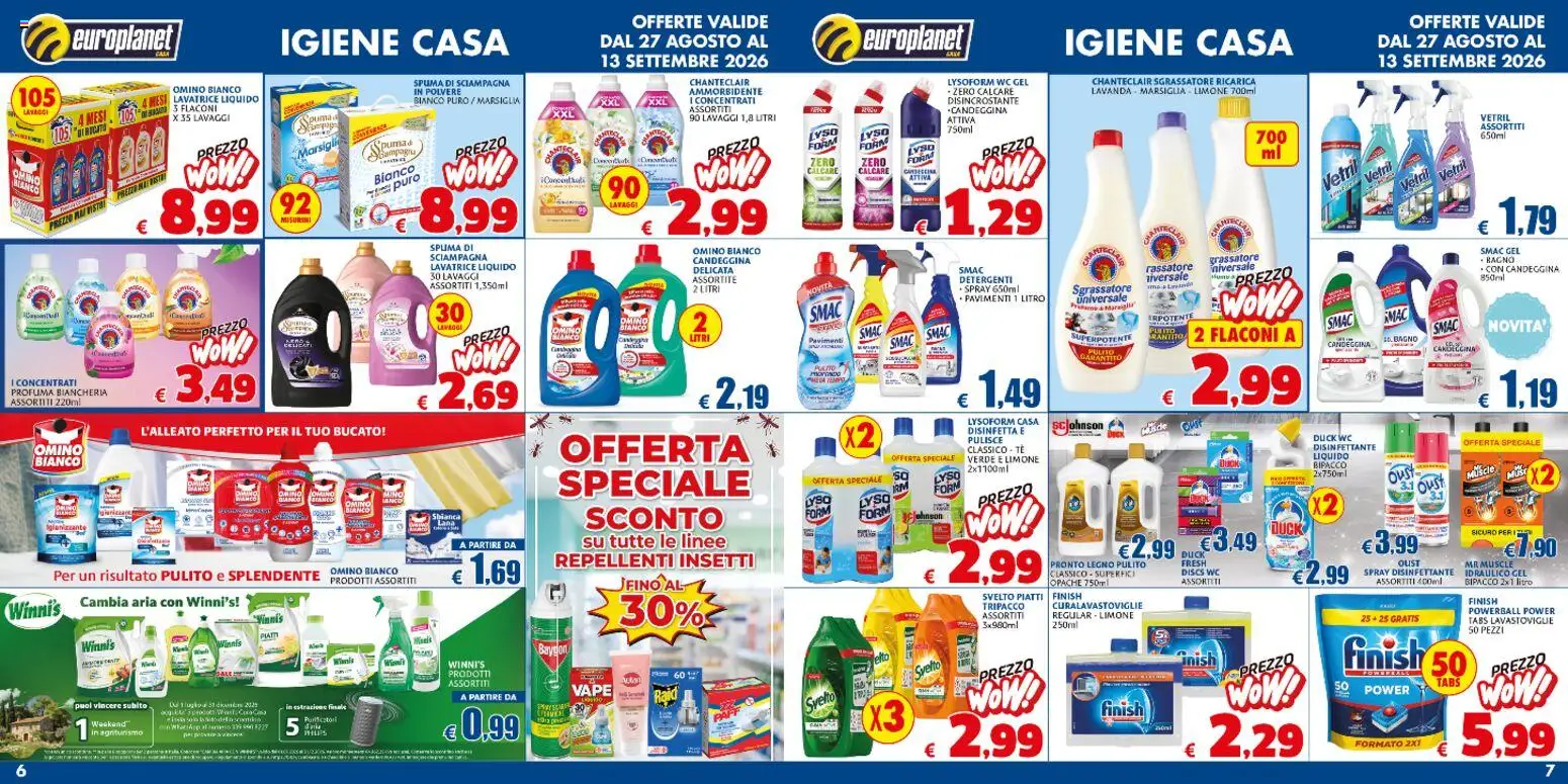 Anteprima dell'opuscolo Europlanet Casa volantino dal negozio Europlanet Casa valido da 27/08/2026 - Bagno, WC, Piatti, Lavanda, Candeggina, Ammorbidente, Tè, Sgrassatore