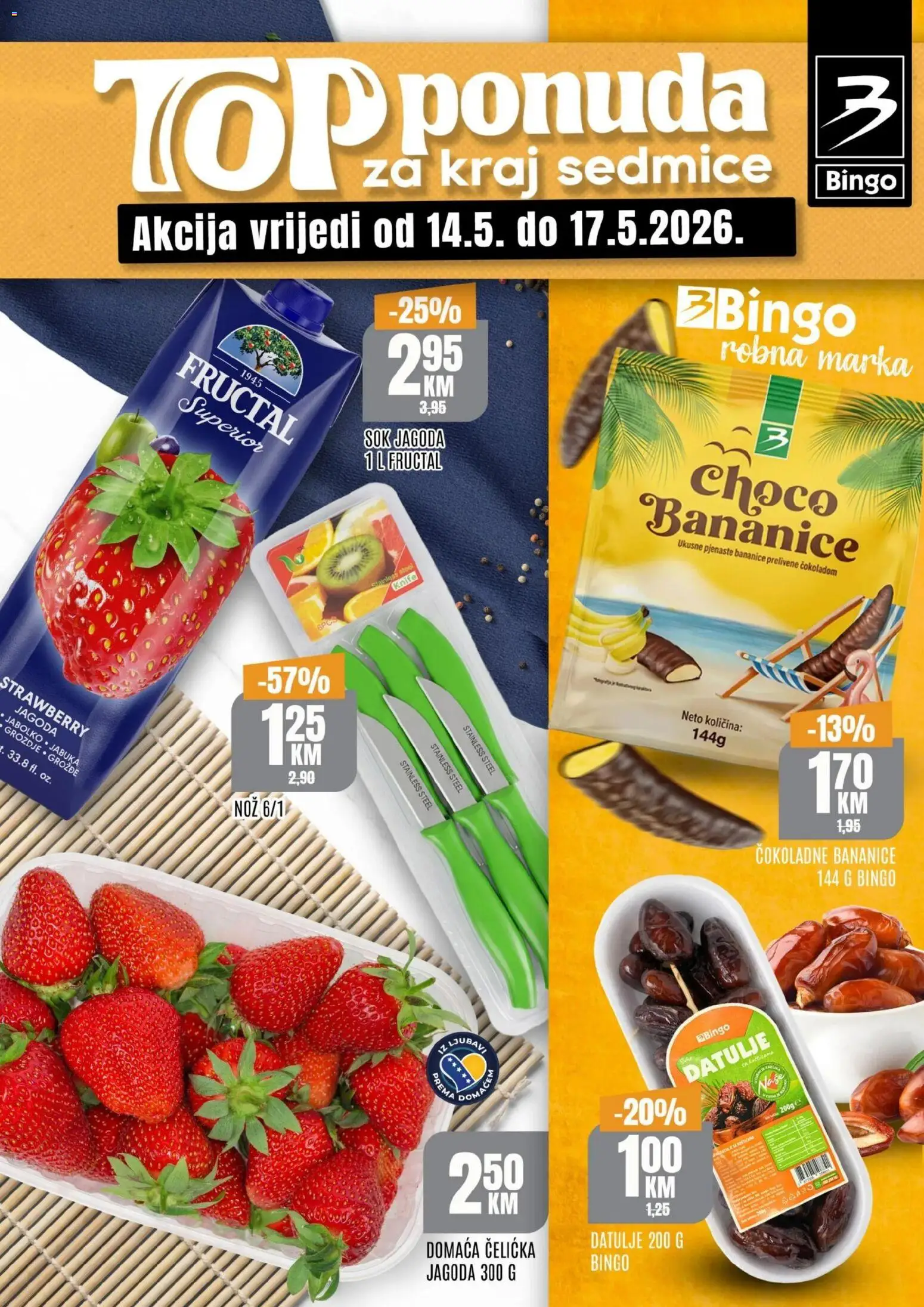 Pregled letka Bingo TOP ponuda za kraj sedmice trgovine Bingo vrijedi od 14.05.2026