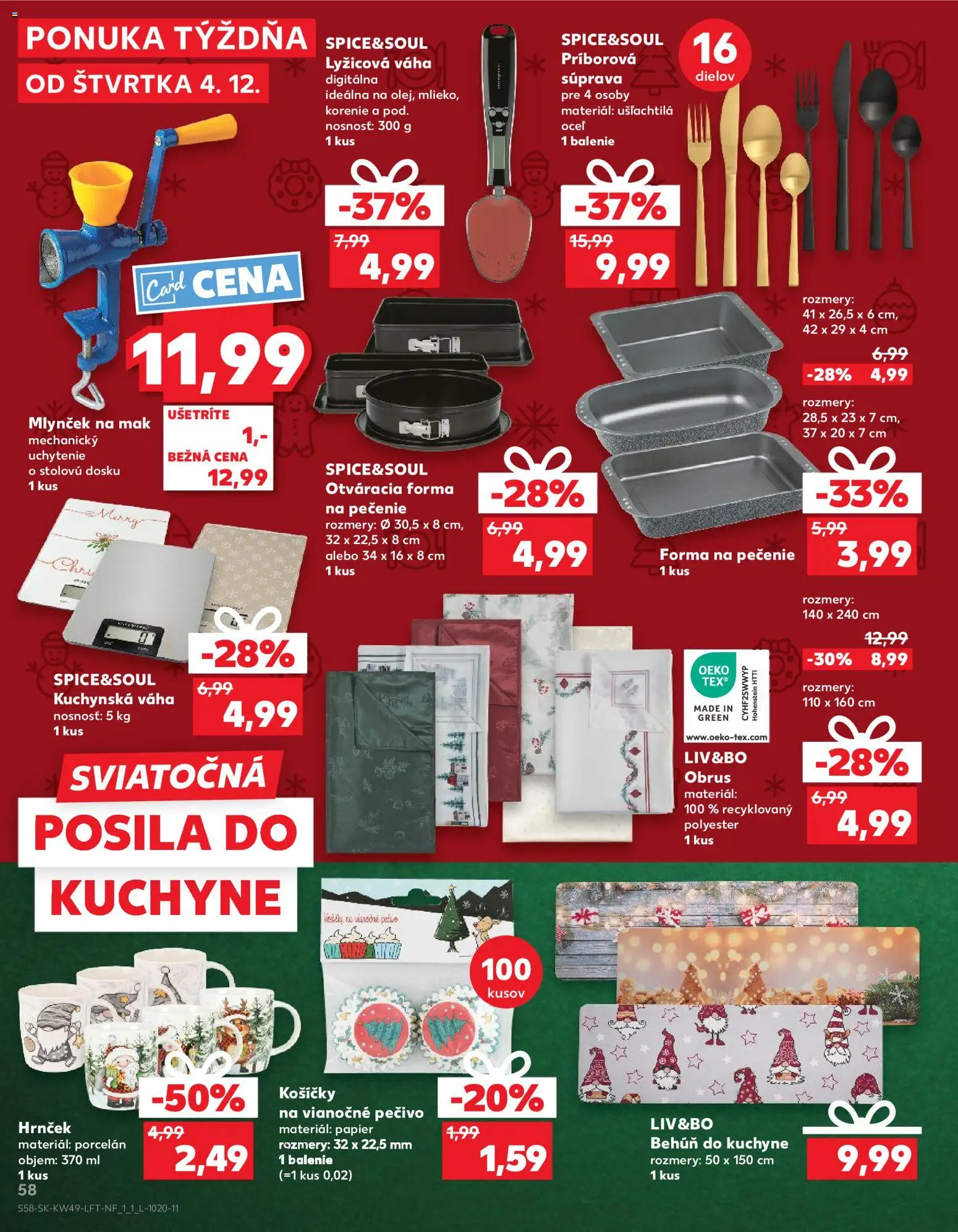 Náhľad Kaufland letáku platného od 04.12.2025 - Kuchyne, Mak, Váha, Korenie, Behúň do kuchyne, Mlynček