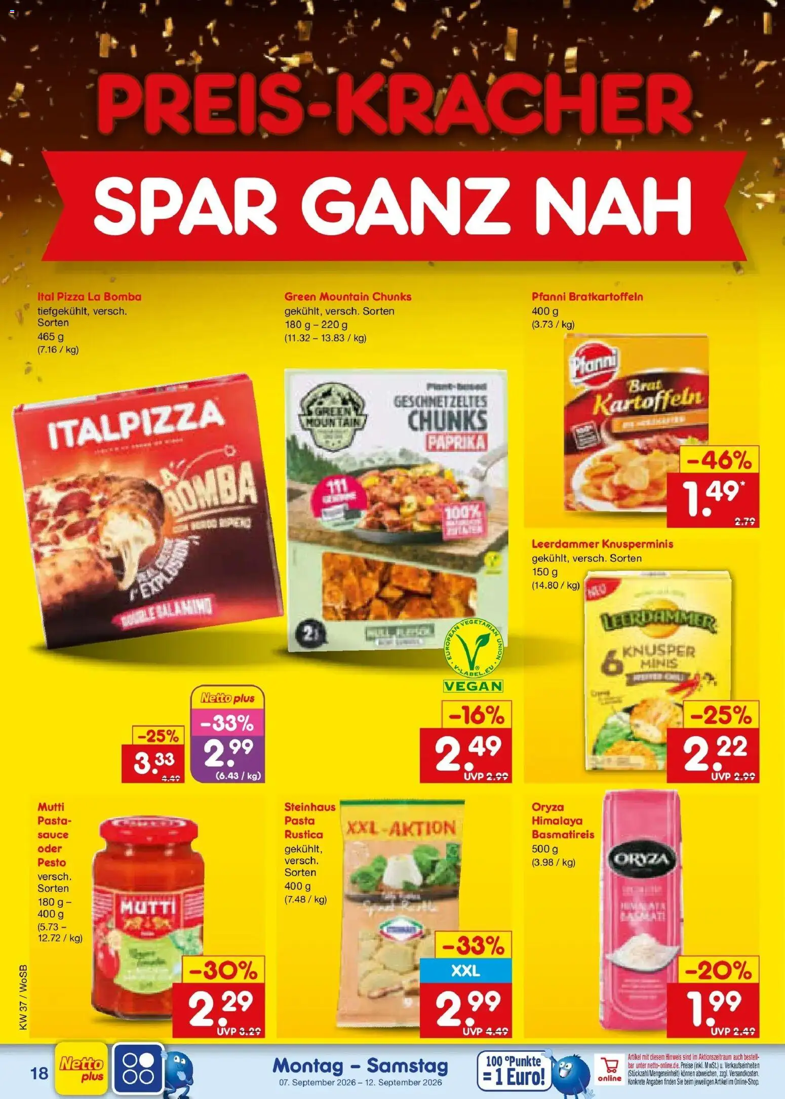 Vorschau von dem Prospekt des Geschäftes Netto Marken-Discount, gültig ab dem 07.09.2026 - Pizza, Pasta, Paprika, Basmatireis, Kartoffeln, Leerdammer