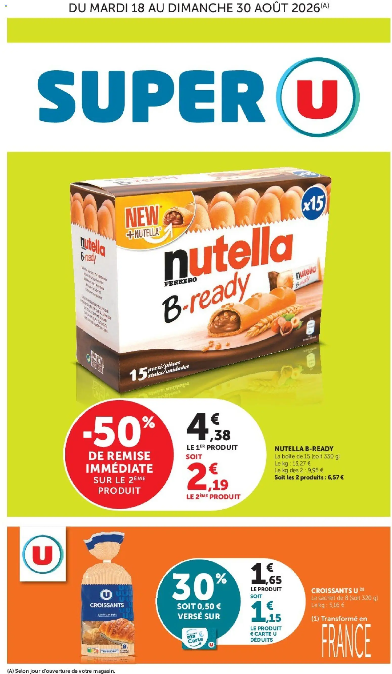 Prévisualisation de Super U - Les prix bas de la semaine du magasin Super U formulaire valide 18/08/2026 - Nutella
