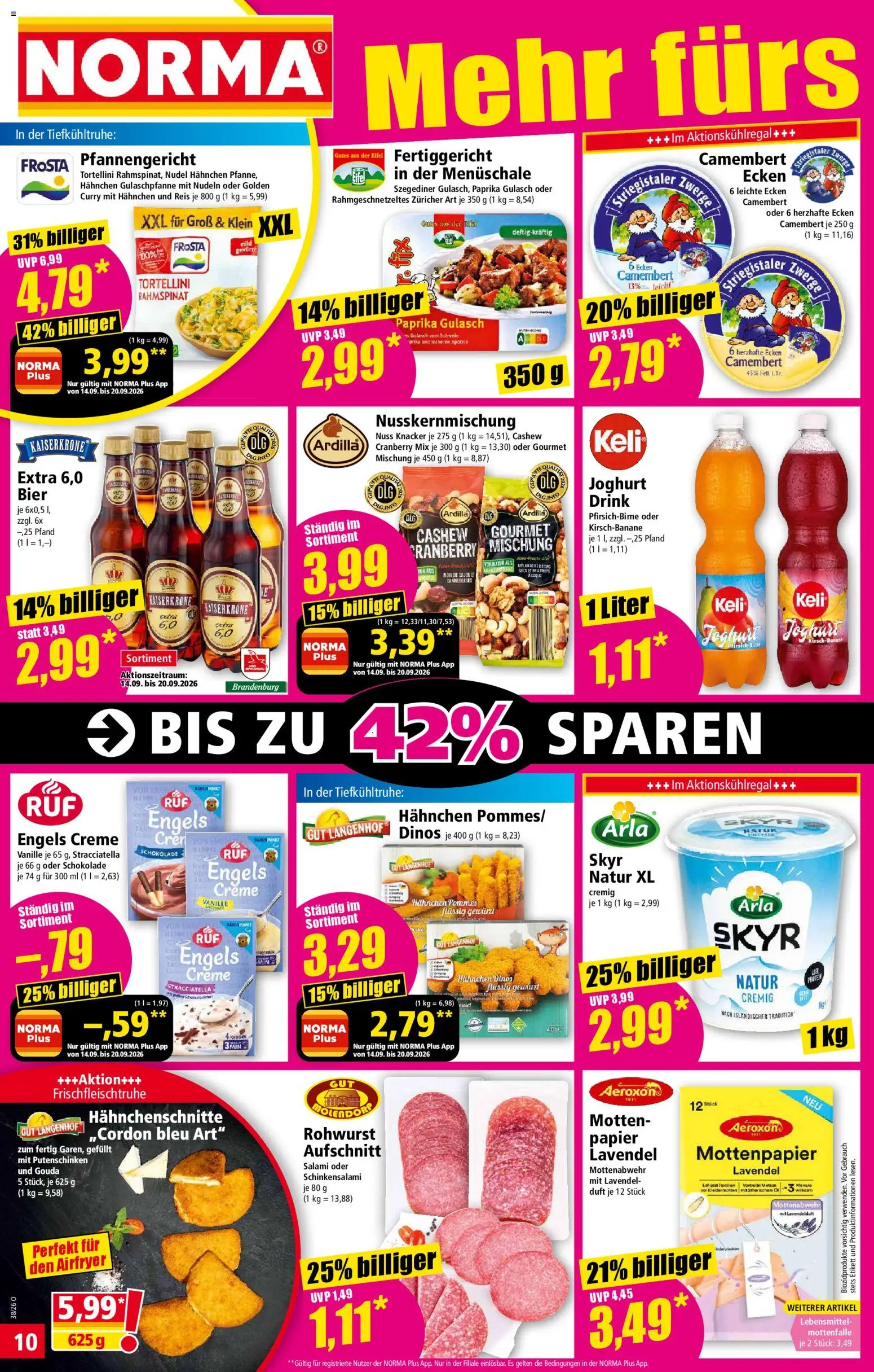 Vorschau von dem Prospekt des Geschäftes Norma, gültig ab dem 14.09.2026 - Schokolade, Joghurt, Pommes, Lavendel, Skyr, Reis, Cashew, Vanille