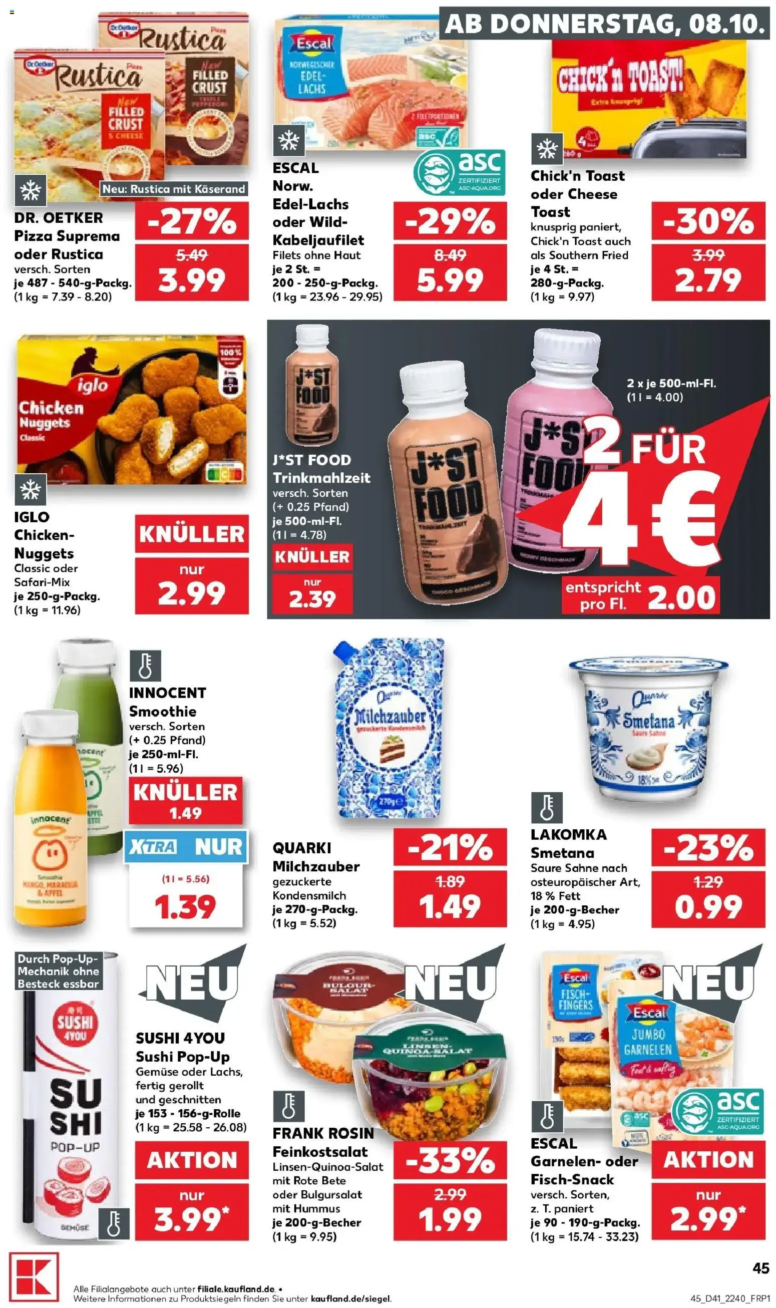 Vorschau von dem Prospekt des Geschäftes Kaufland, gültig ab dem 08.10.2026 - Äpfel, Fisch, Garnelen, Lachs, Kondensmilch, Sahne, Toast, Iglo