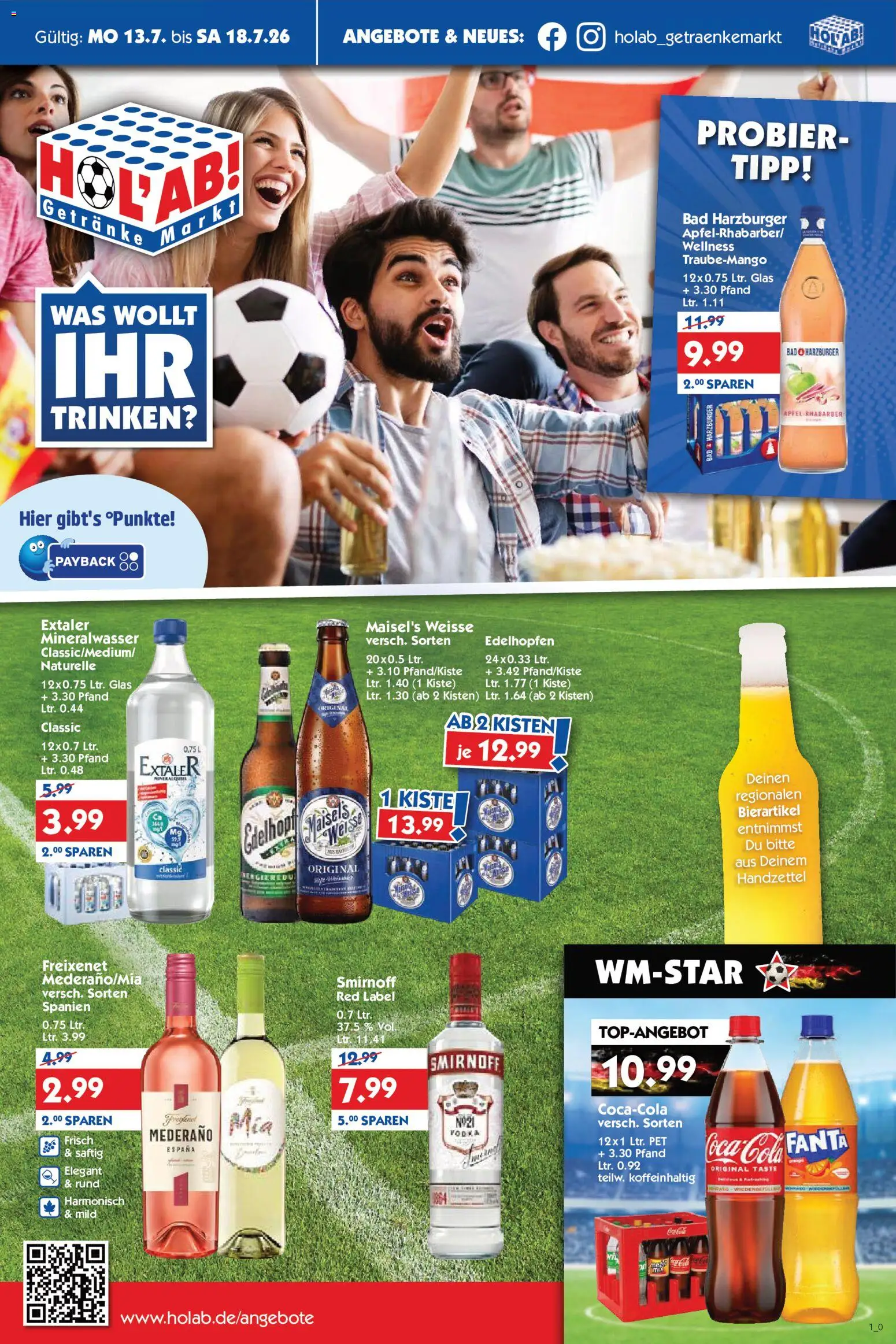 Vorschau von dem Prospekt des Geschäftes HOL’AB!, gültig ab dem 13.07.2026 - Bad, Mineralwasser, Vodka, Fanta, Freixenet, Smirnoff