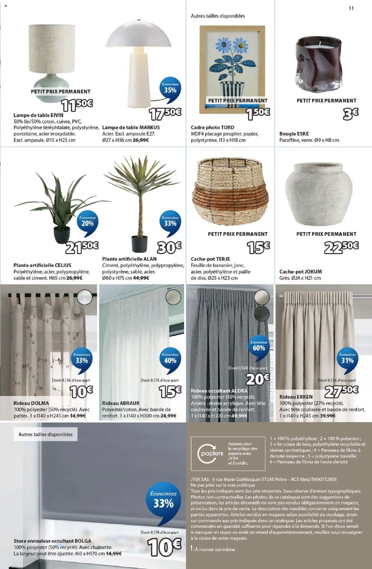 Prévisualisation de Jysk Offres du magasin Jysk formulaire valide 01/09/2026 - Store, Cadre photo, Table, Lampe, Rideau, Sable, Cadre, Plante artificielle