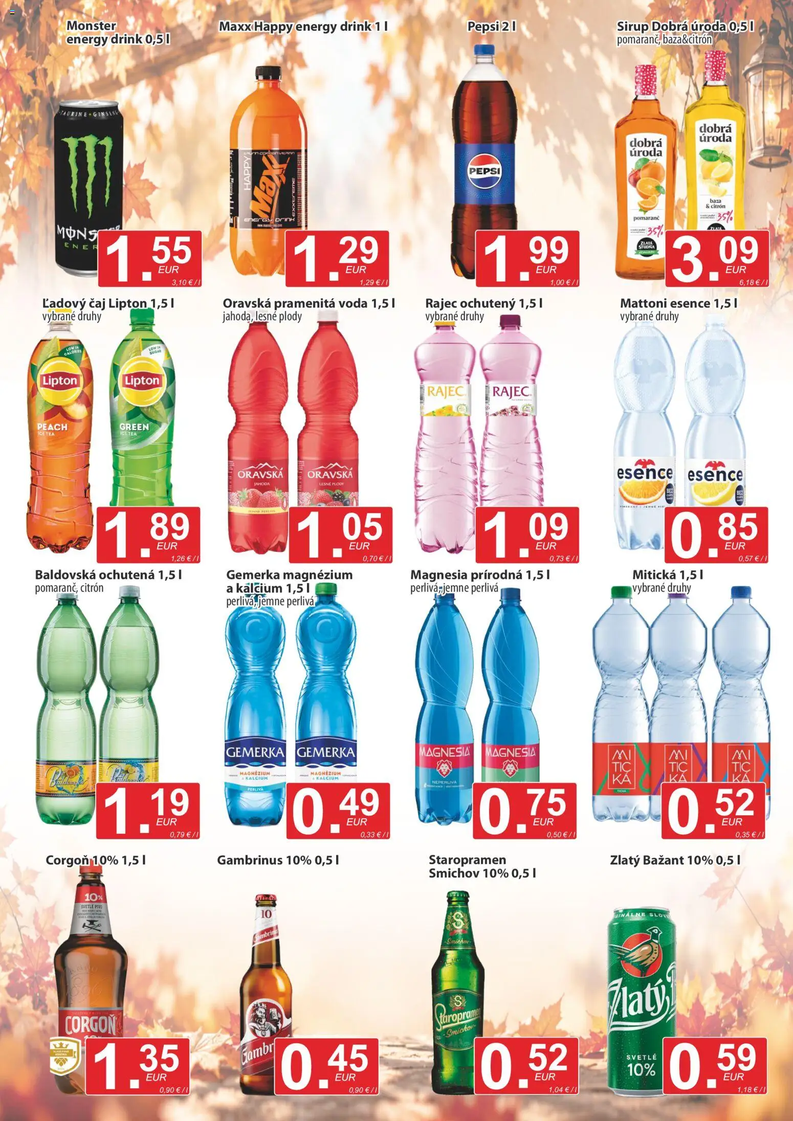 Náhľad CBA Verex letáku platného od 15.10.2026 - Pivo, Gambrinus, Ice Tea, Corgoň, Baldovská, Magnesia, Gemerka, Mitická