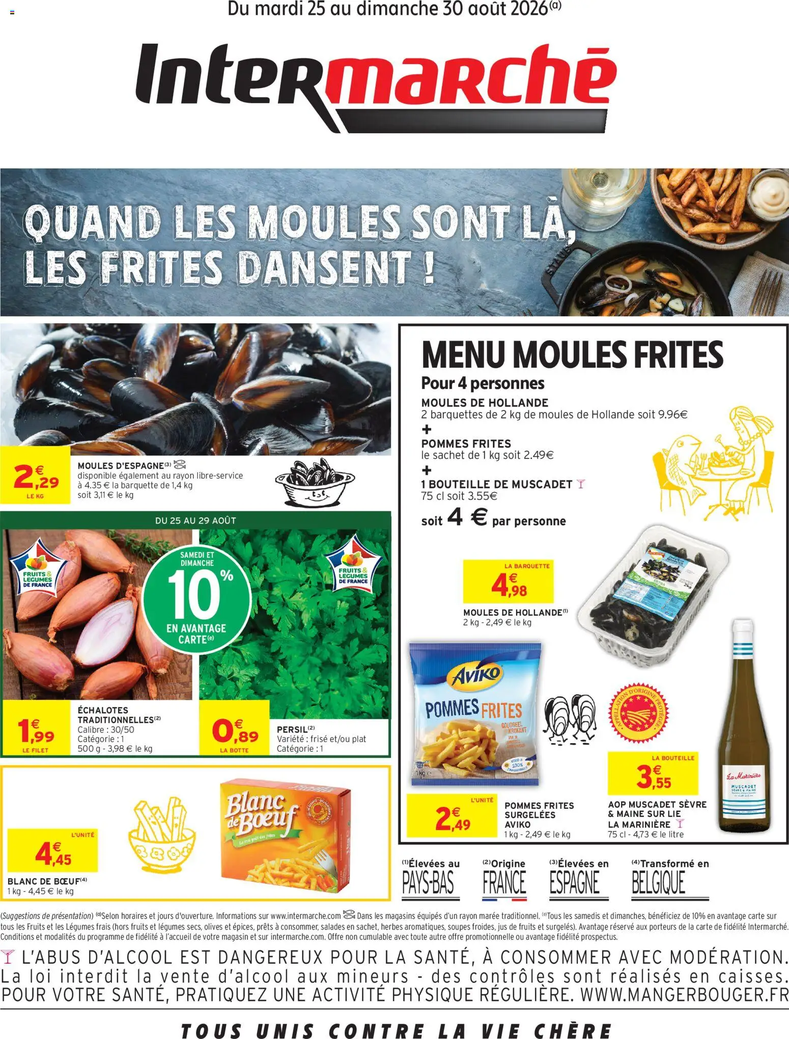 Prévisualisation de Intermarché catalogue Moules frites du magasin Intermarché formulaire valide 25/08/2026 - Fruits, Moules, Frites, Olives, Bouteille, Soupes, Pommes, Moules de hollande