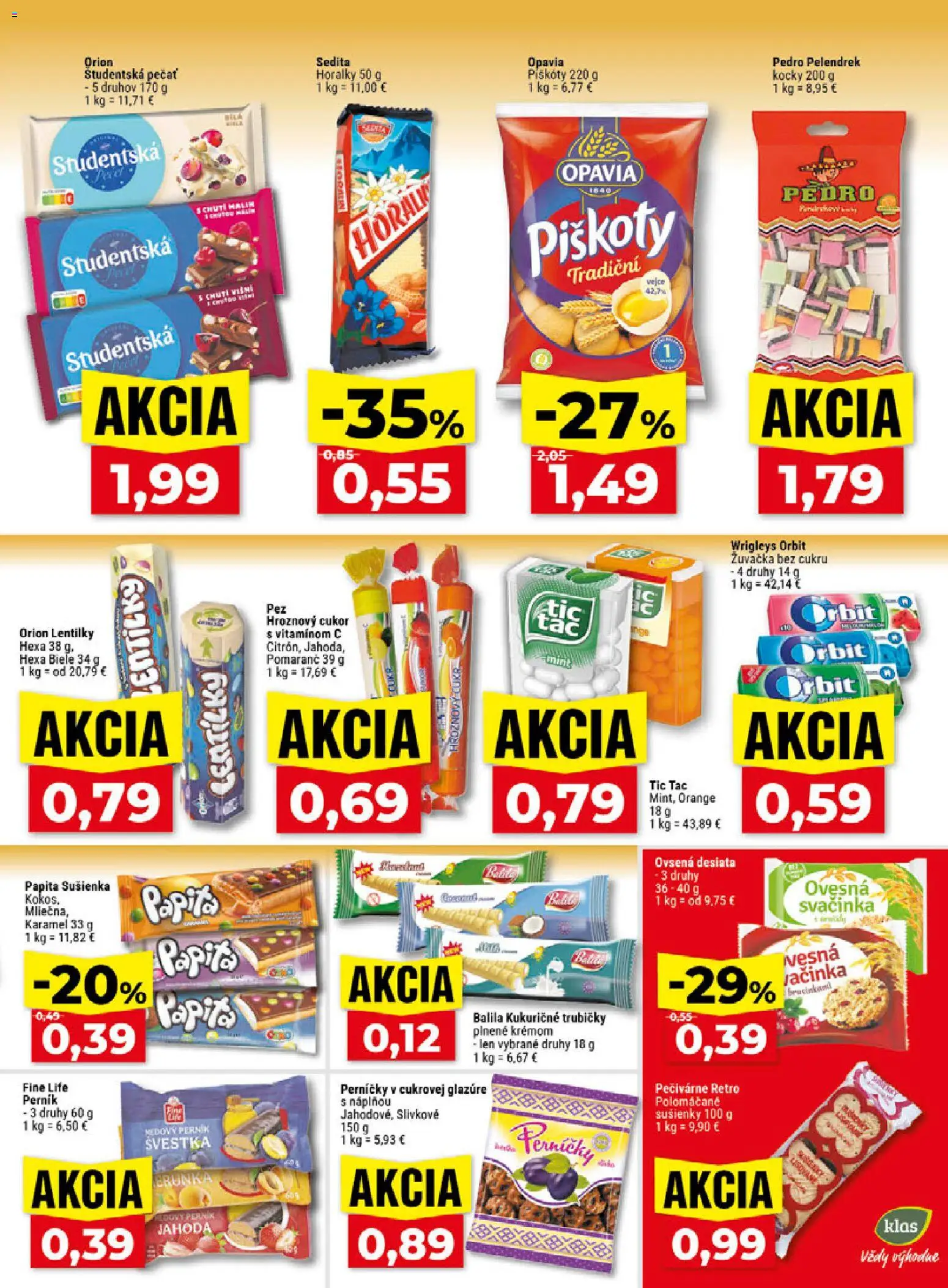 Náhľad Klas letáku platného od 05.10.2026 - Cukor, Študentská pečať, Trubičky, Sušienky, Hroznový cukor, Piškóty, Horálky