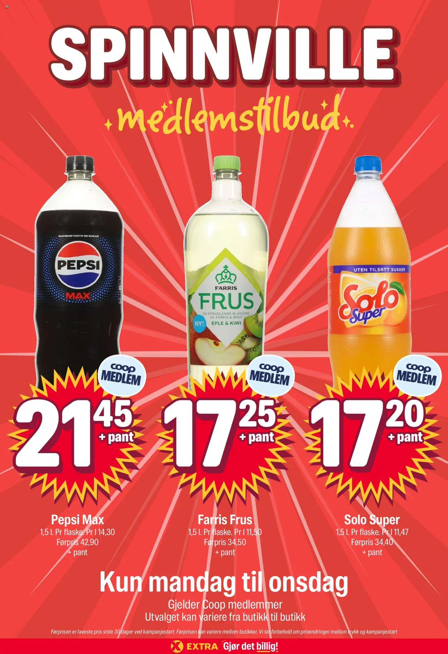 Forhåndsvis Coop Extra kundeavis fra butikk Coop Extra gyldig fra 19/10/2026 - Farris, Pepsi Max, Kiwi, Brus, Ved, Sukker, Solo Super, Pepsi