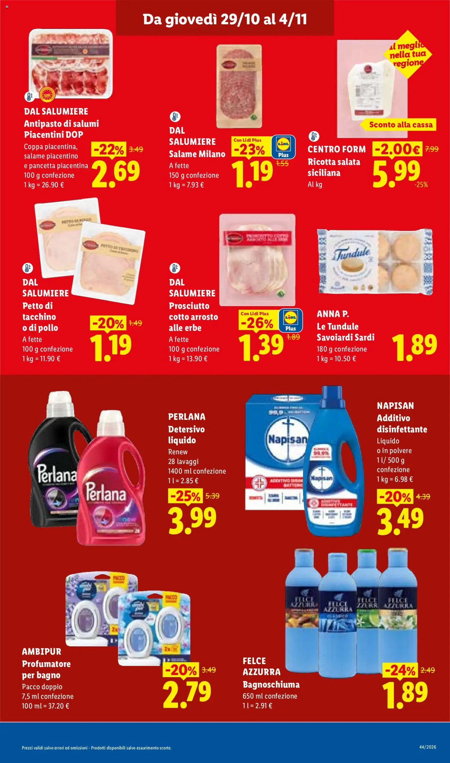 Anteprima dell'opuscolo Lidl volantino Sicilia dal negozio Lidl valido da 29/10/2026 - Pollo, Tacchino, Ricotta, Prosciutto, Prosciutto Cotto, Pancetta, Savoiardi, Erbe