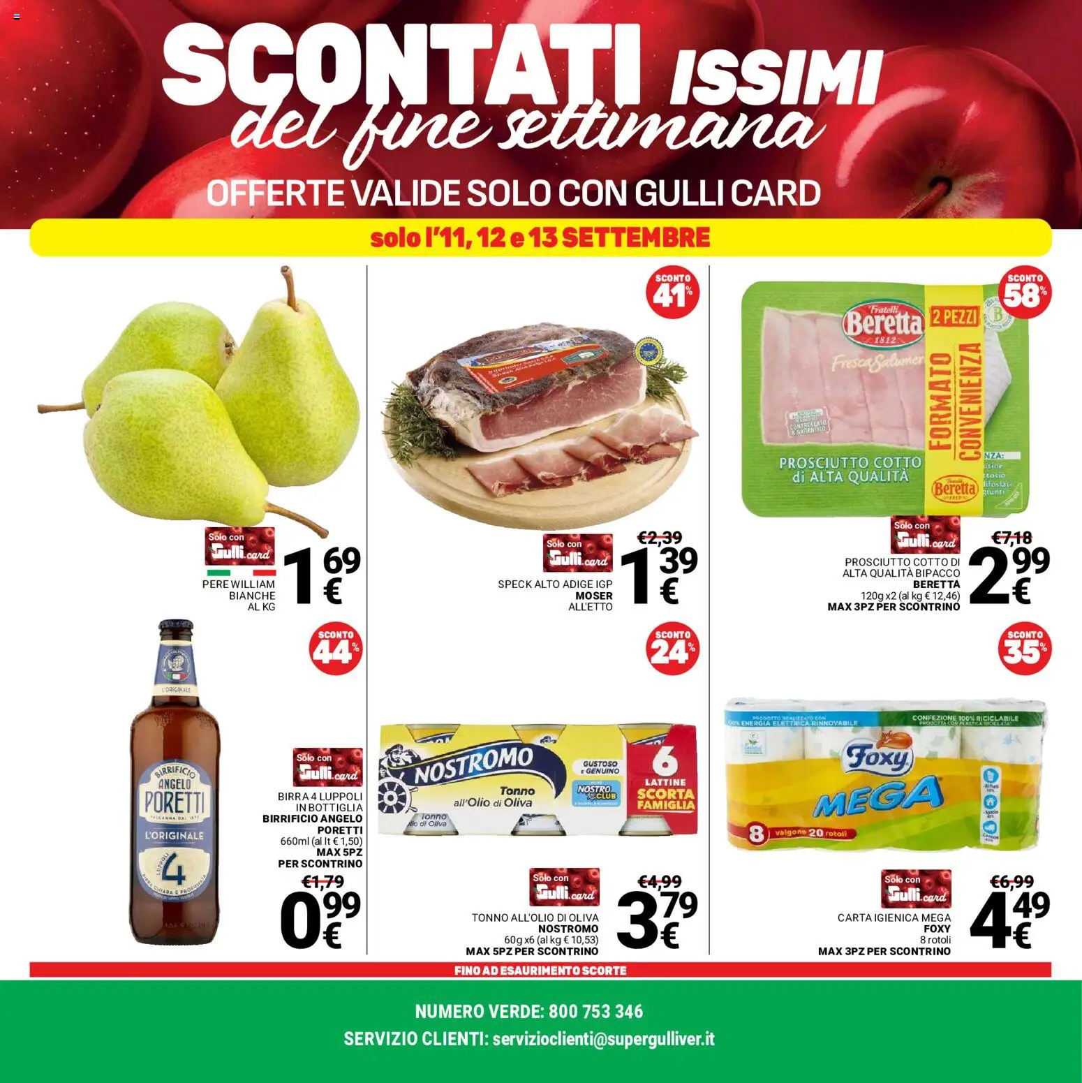 Anteprima dell'opuscolo Gulliver volantino dal negozio Gulliver valido da 07/09/2026 - Birra, Tonno, Speck, Prosciutto, Prosciutto Cotto, Carta igienica, Bottiglia, Pere